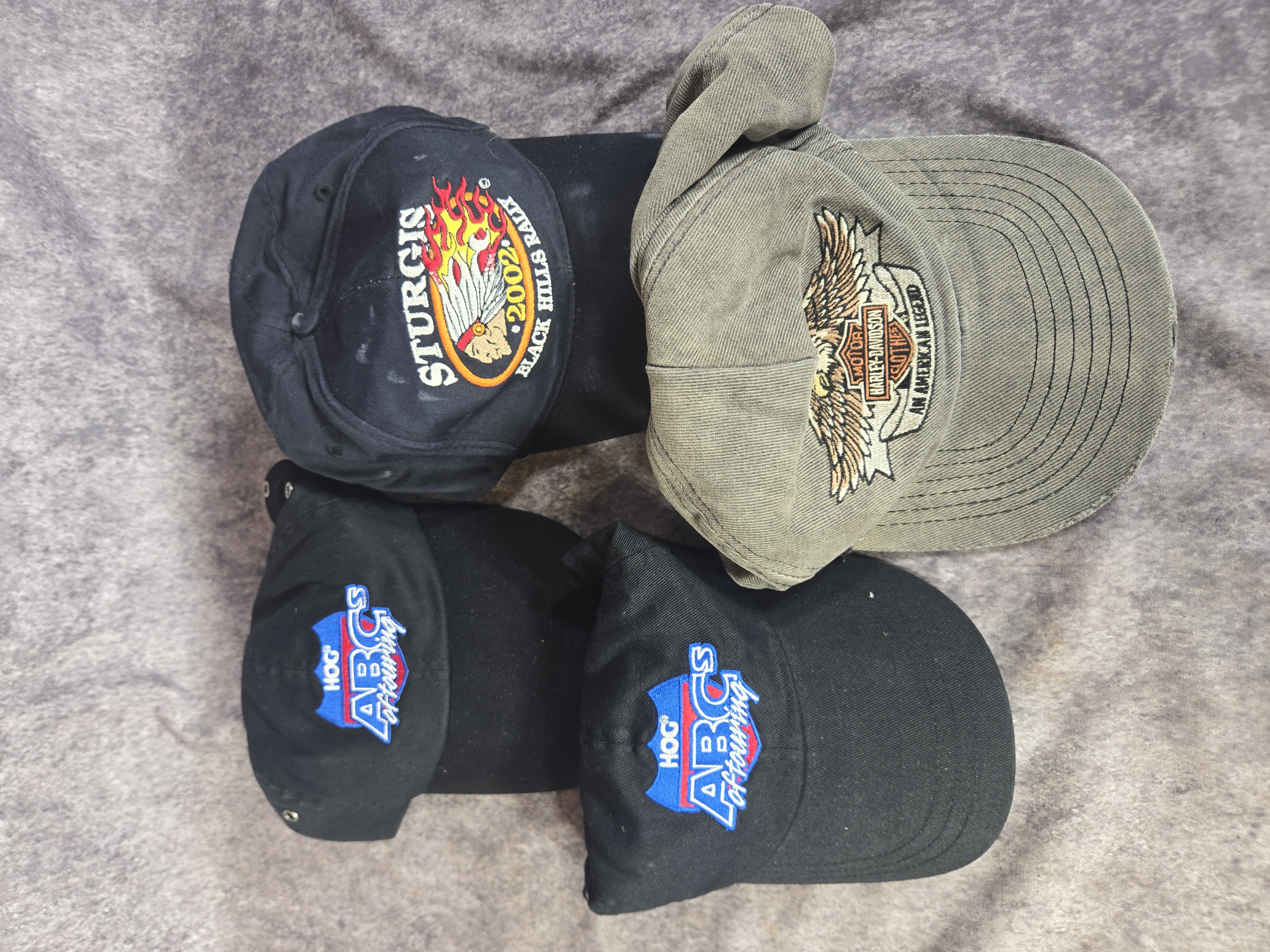 Eight Harley-Davidson and Motorcycle Rally Themed Fabric Baseball Caps