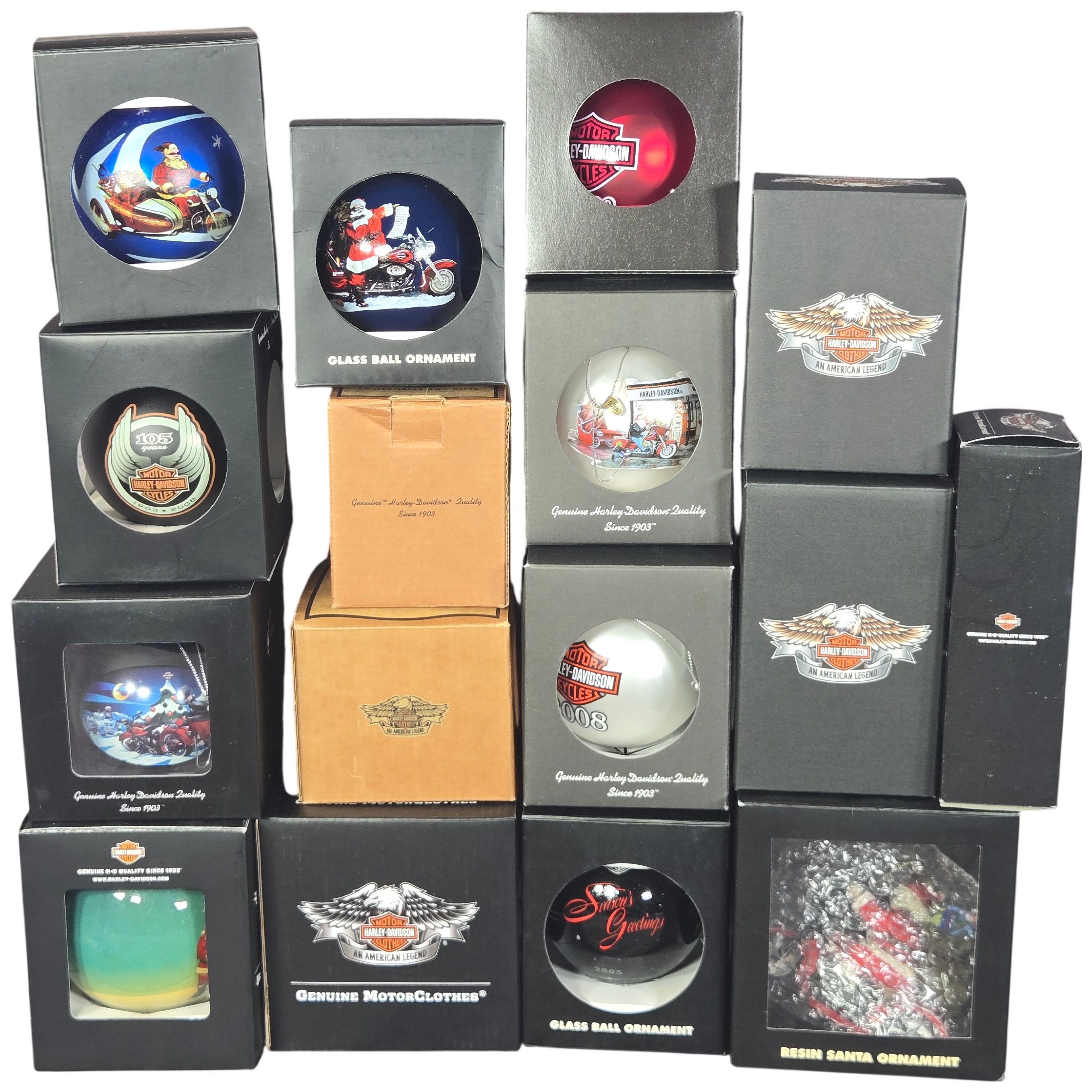 Sixteen Harley-Davidson Holiday Ornaments and Collectibles Dated 2001 to 2014