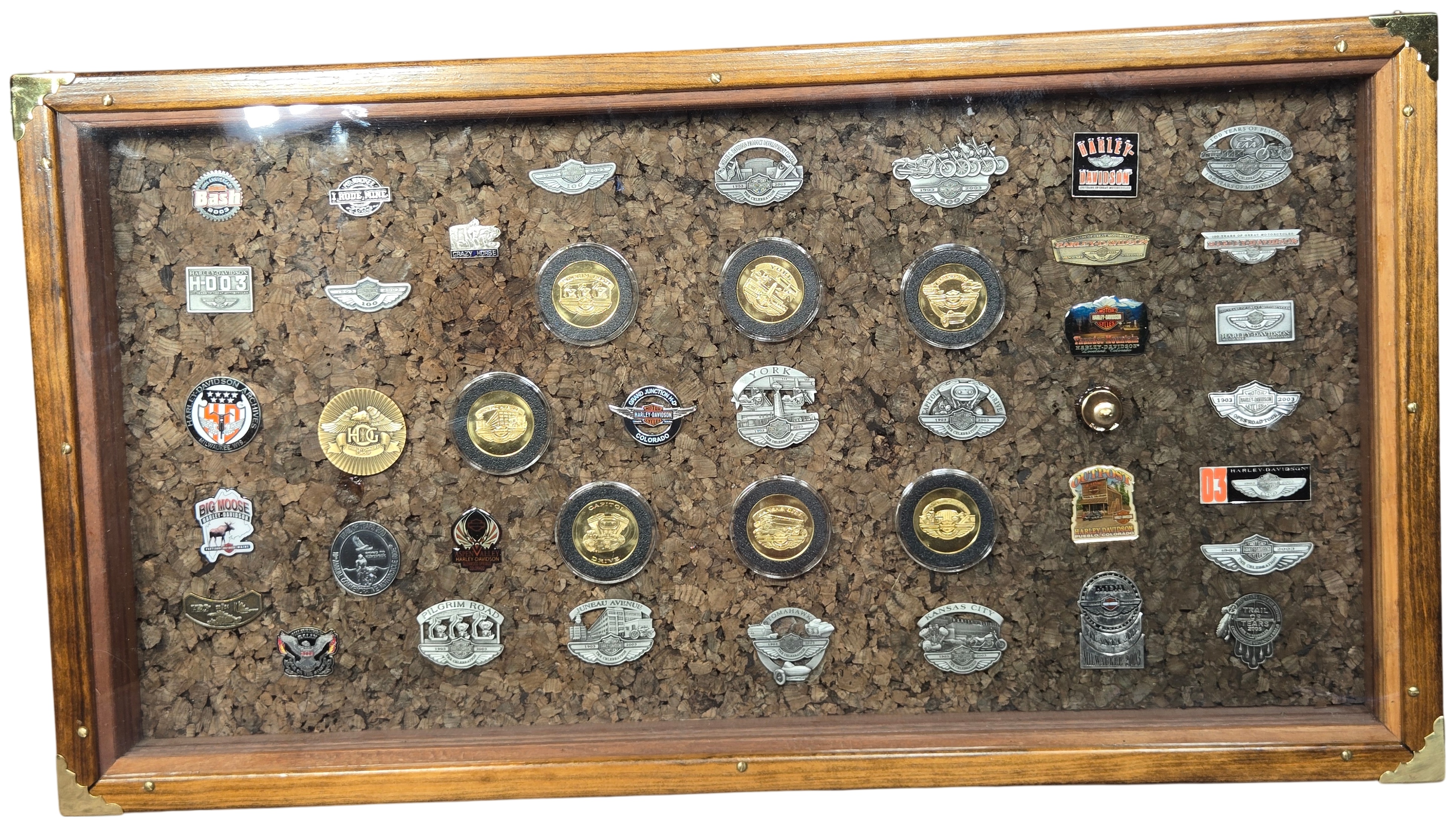 Forty-three Harley-Davidson 100th Anniversary Commemorative Pins and Coins
