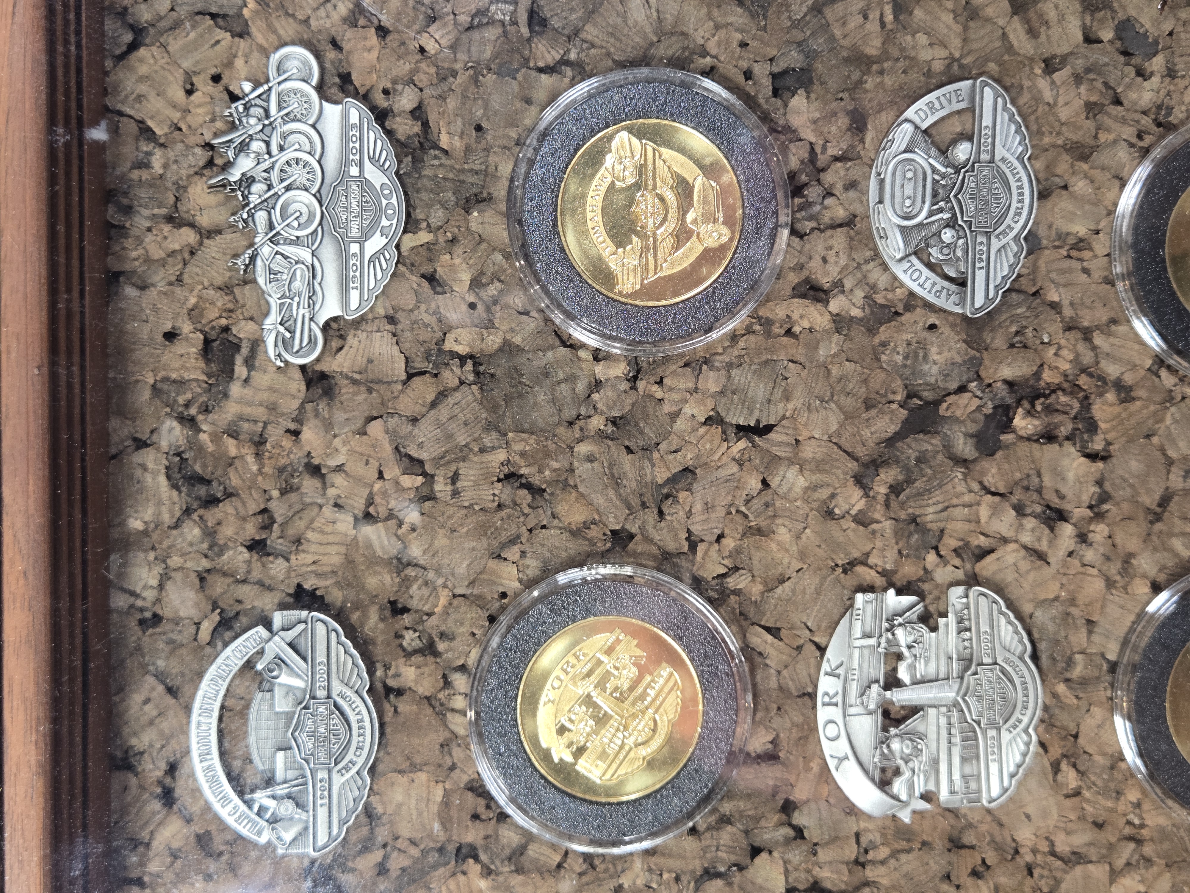 Forty-three Harley-Davidson 100th Anniversary Commemorative Pins and Coins