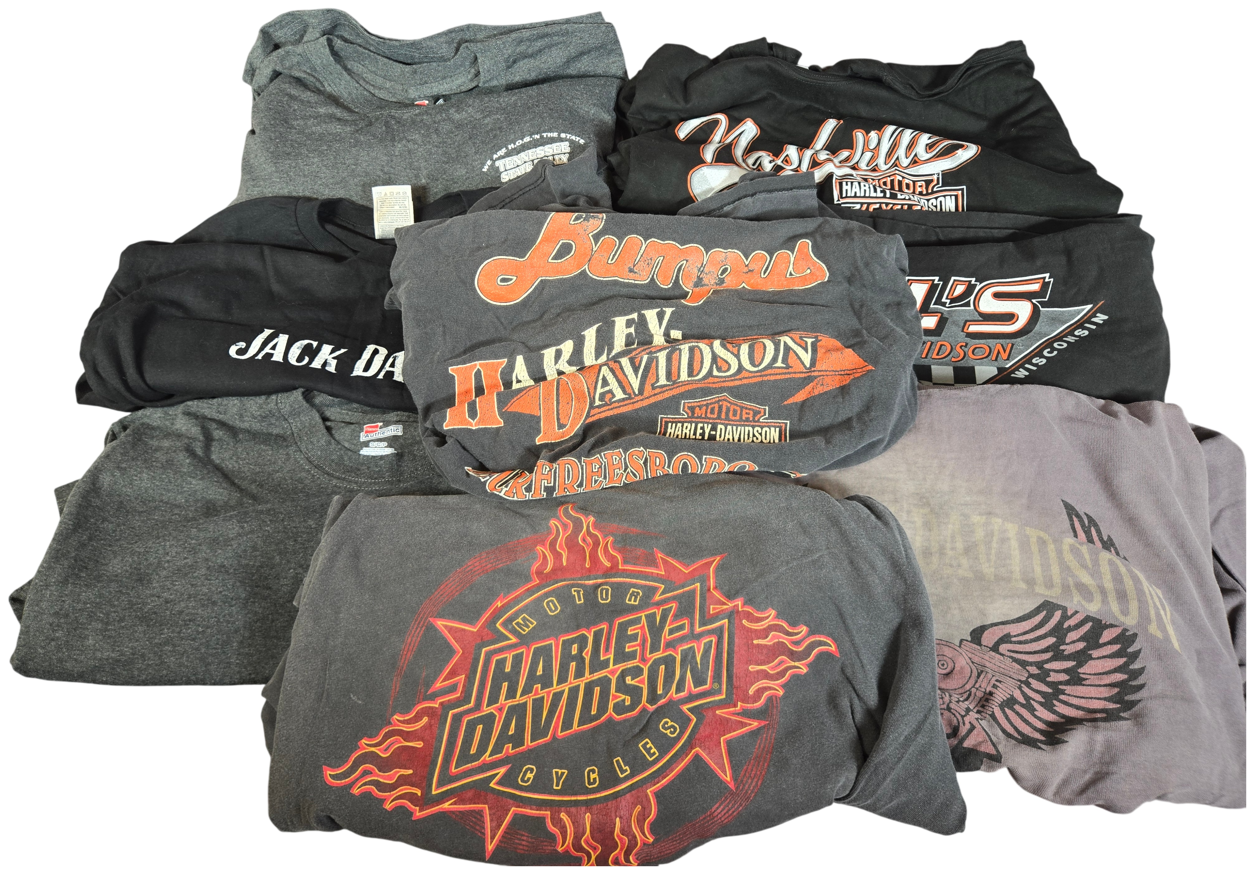 Seven Vintage and Contemporary Harley-Davidson and Jack Daniel's Cotton Graphic T-Shirts