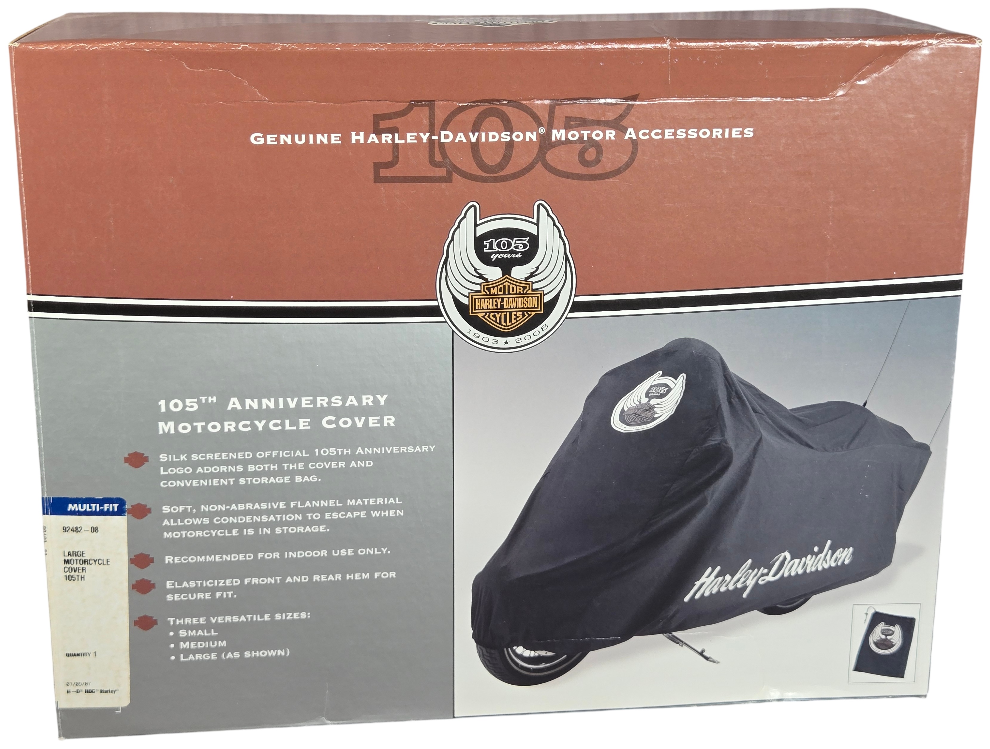 One Genuine Harley-Davidson 105th Anniversary Flannel Indoor Motorcycle Cover 92482-08