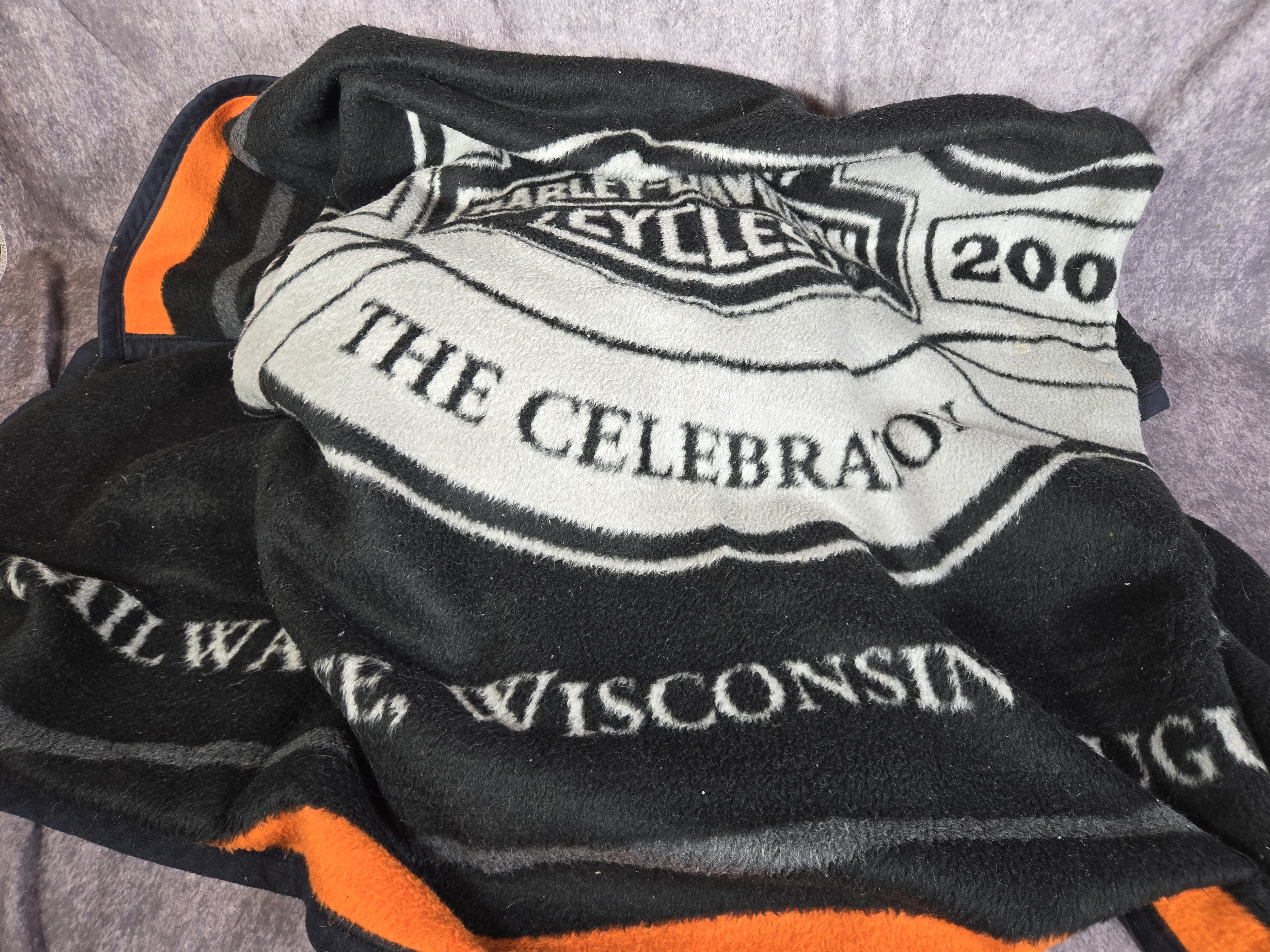 Six Licensed Harley-Davidson Textile Items including Biederlack Blankets and Holoubek Pillows