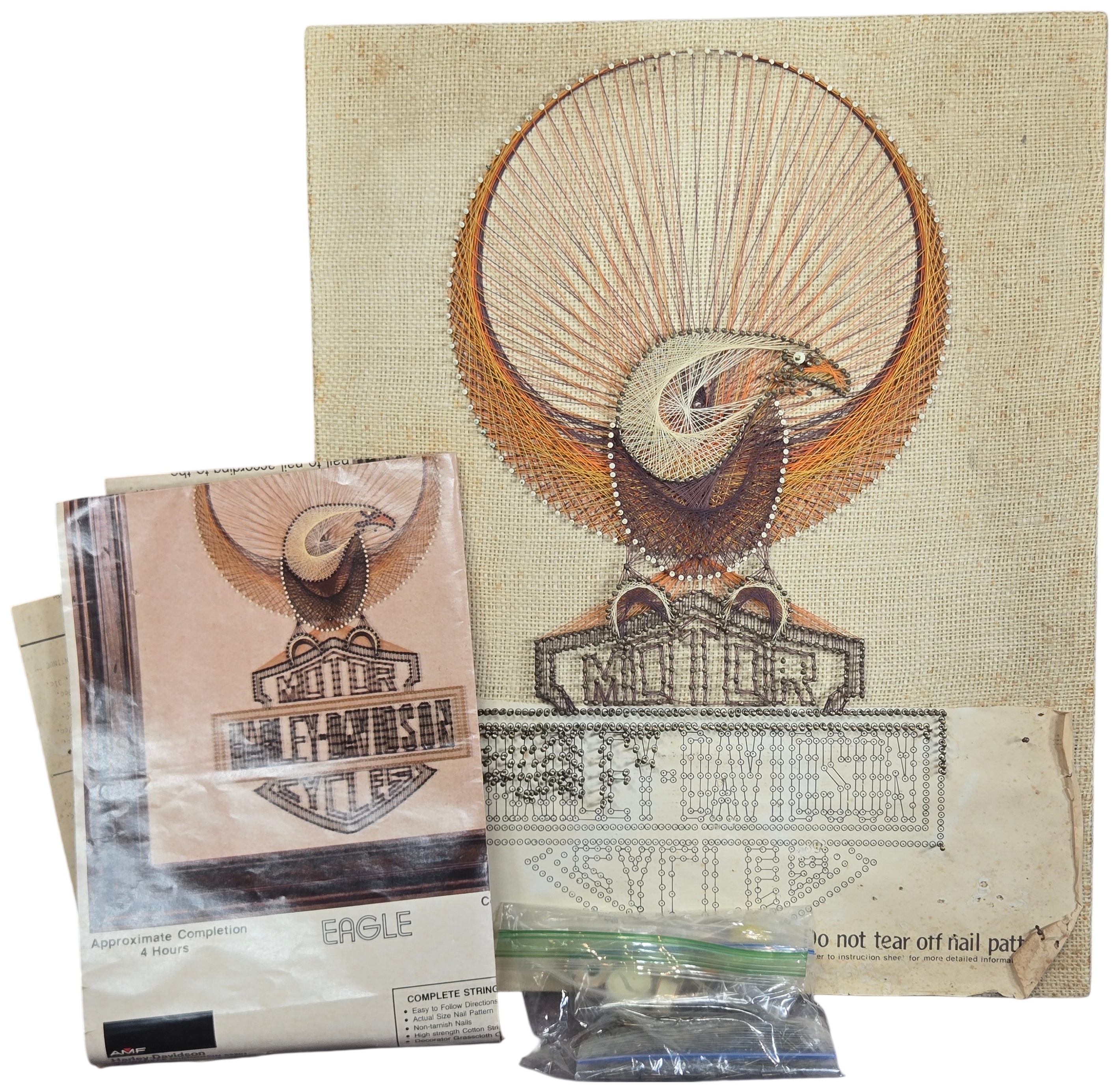 One Vintage AMF Harley-Davidson Eagle String Art Kit
