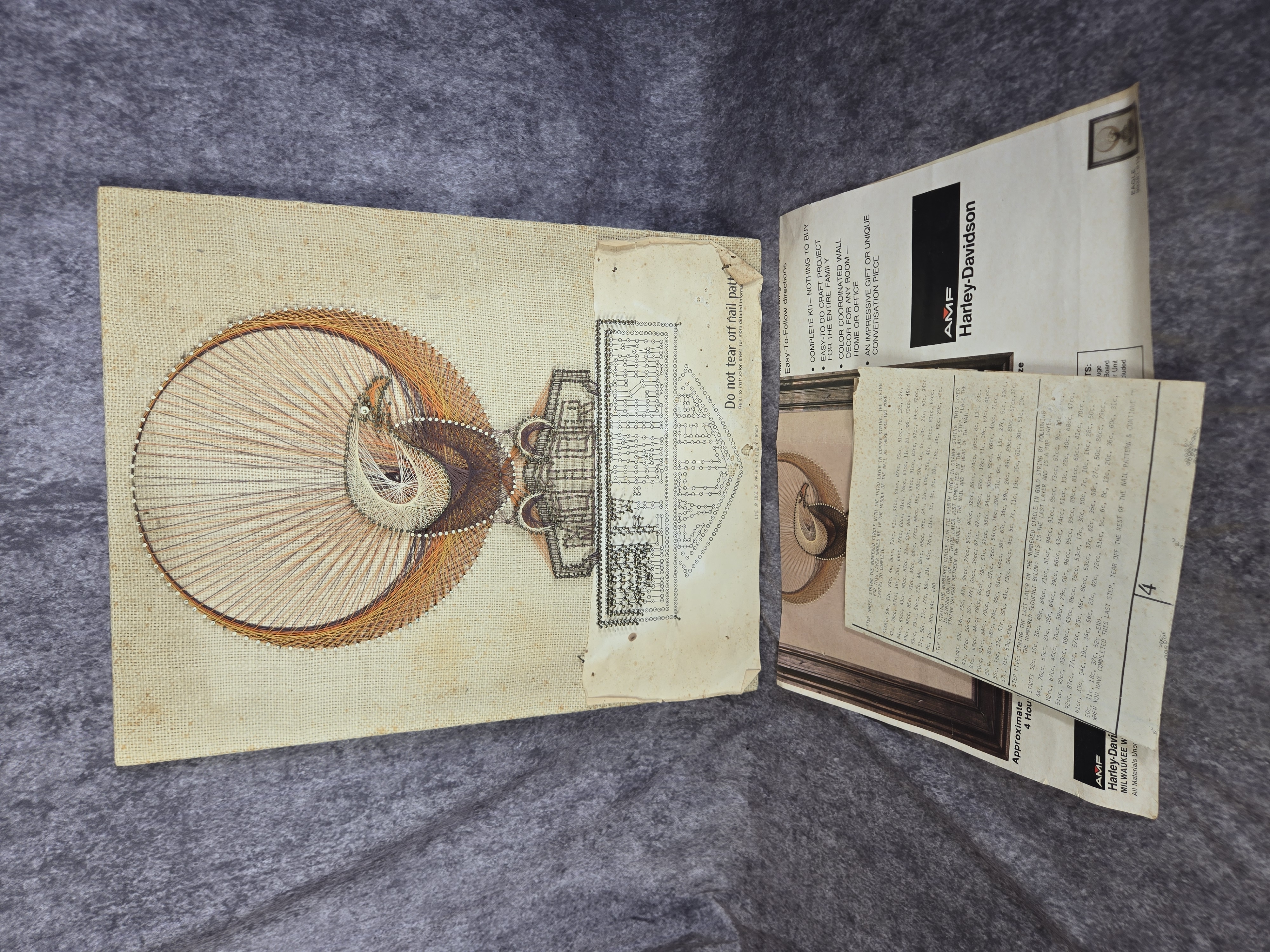 One Vintage AMF Harley-Davidson Eagle String Art Kit