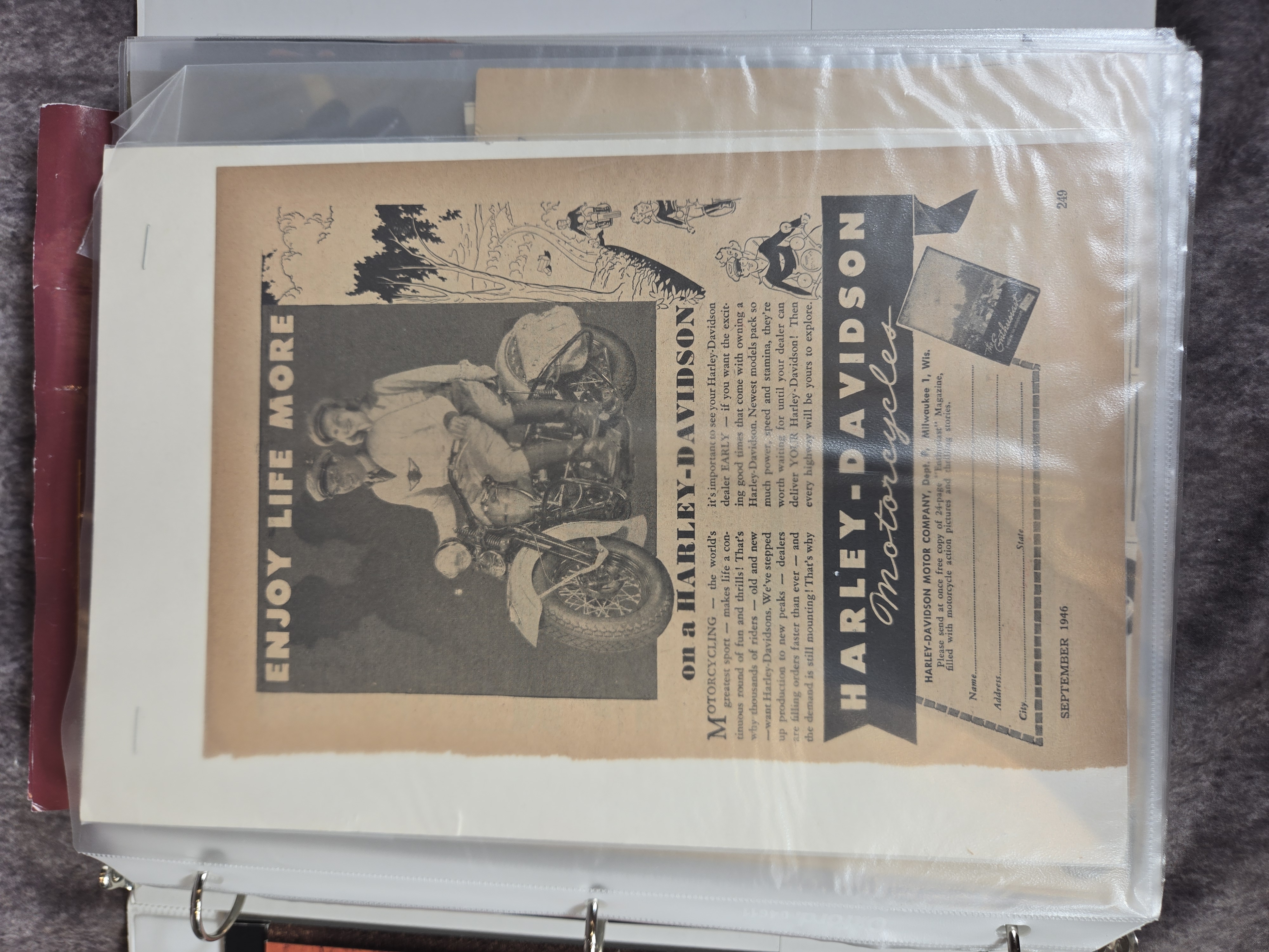 Harley-Davidson Motorcycle Ephemera and Advertisements featuring Ford, Whizzer, and Cushman