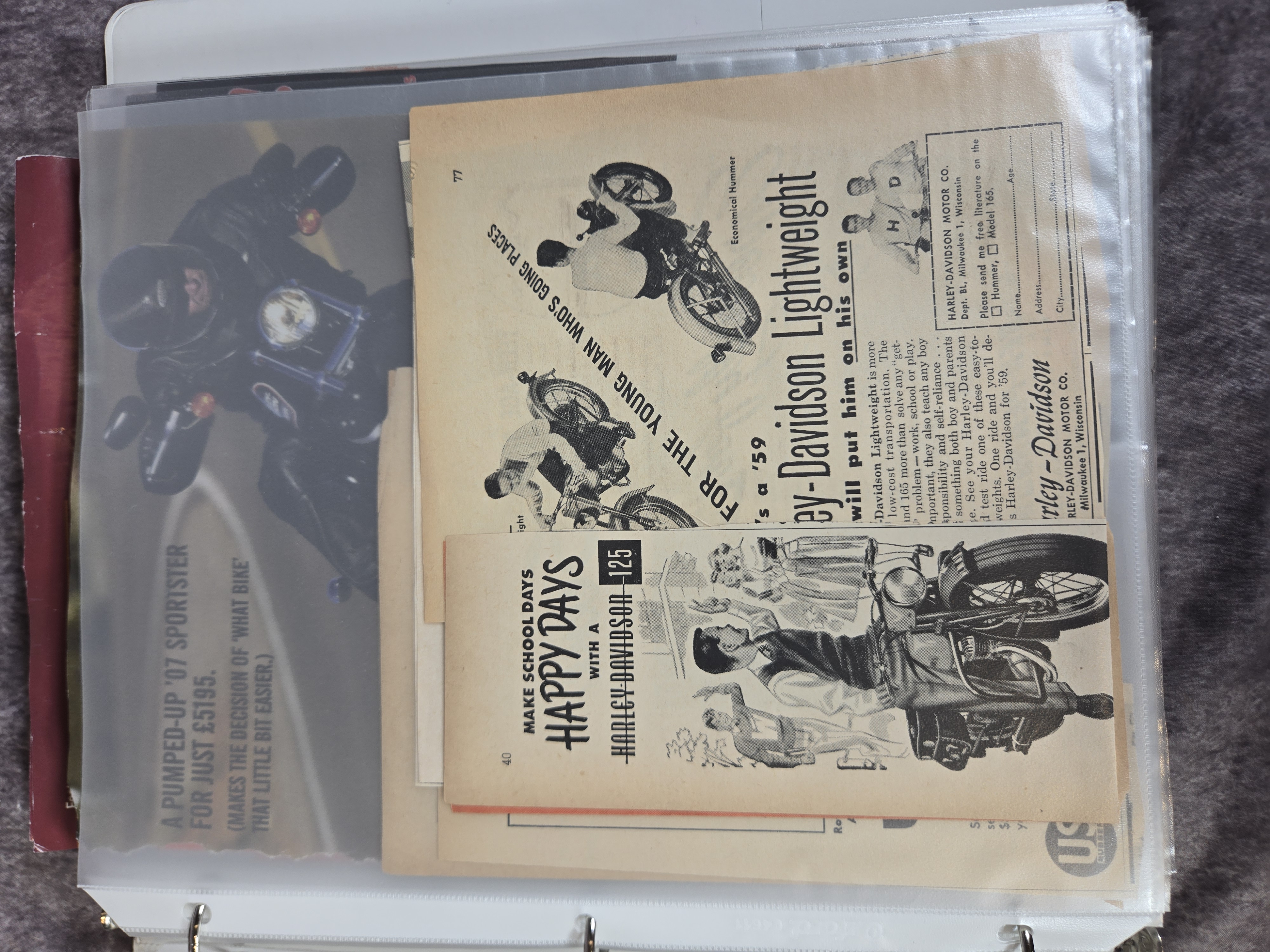 Harley-Davidson Motorcycle Ephemera and Advertisements featuring Ford, Whizzer, and Cushman