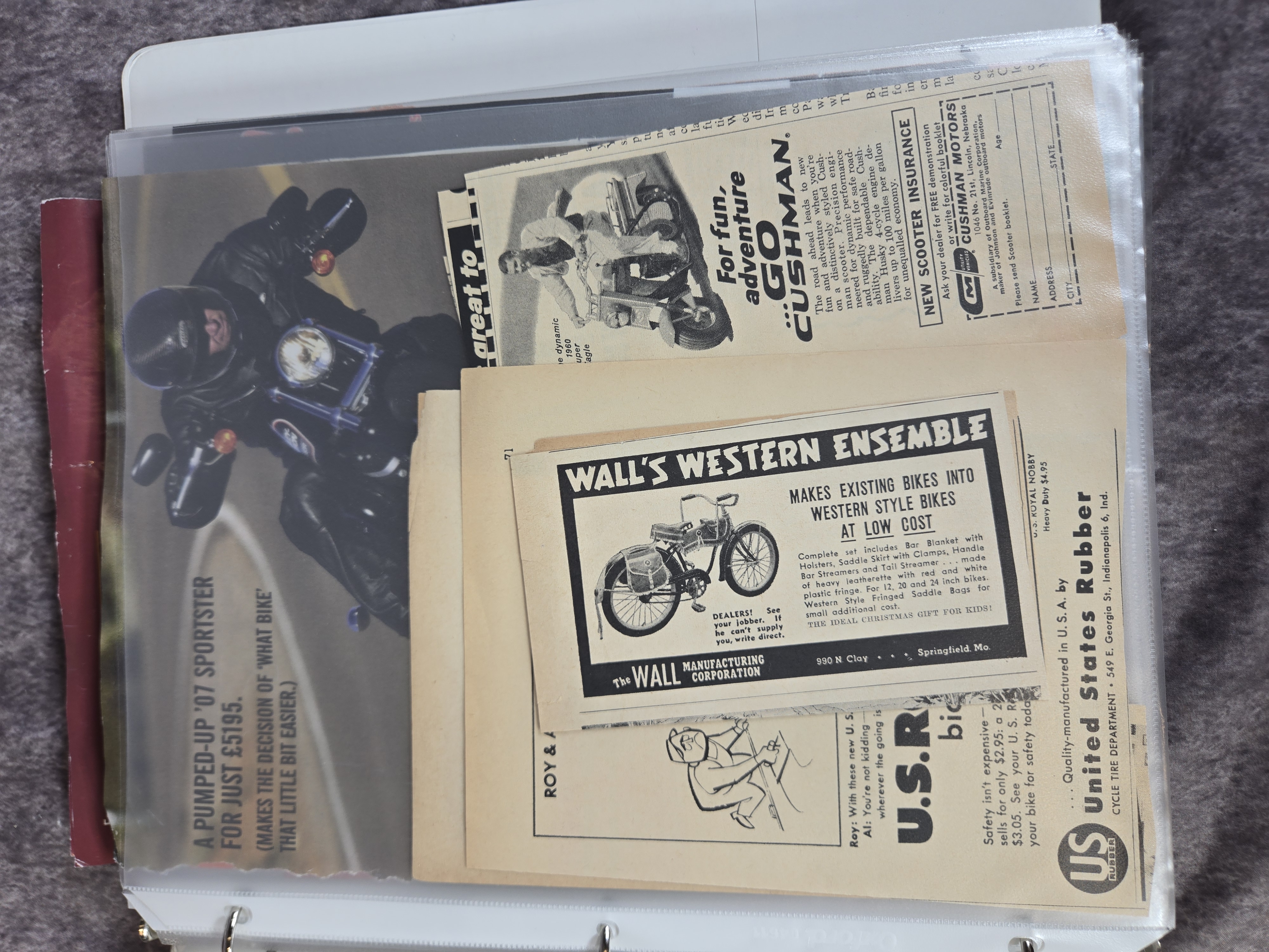Harley-Davidson Motorcycle Ephemera and Advertisements featuring Ford, Whizzer, and Cushman