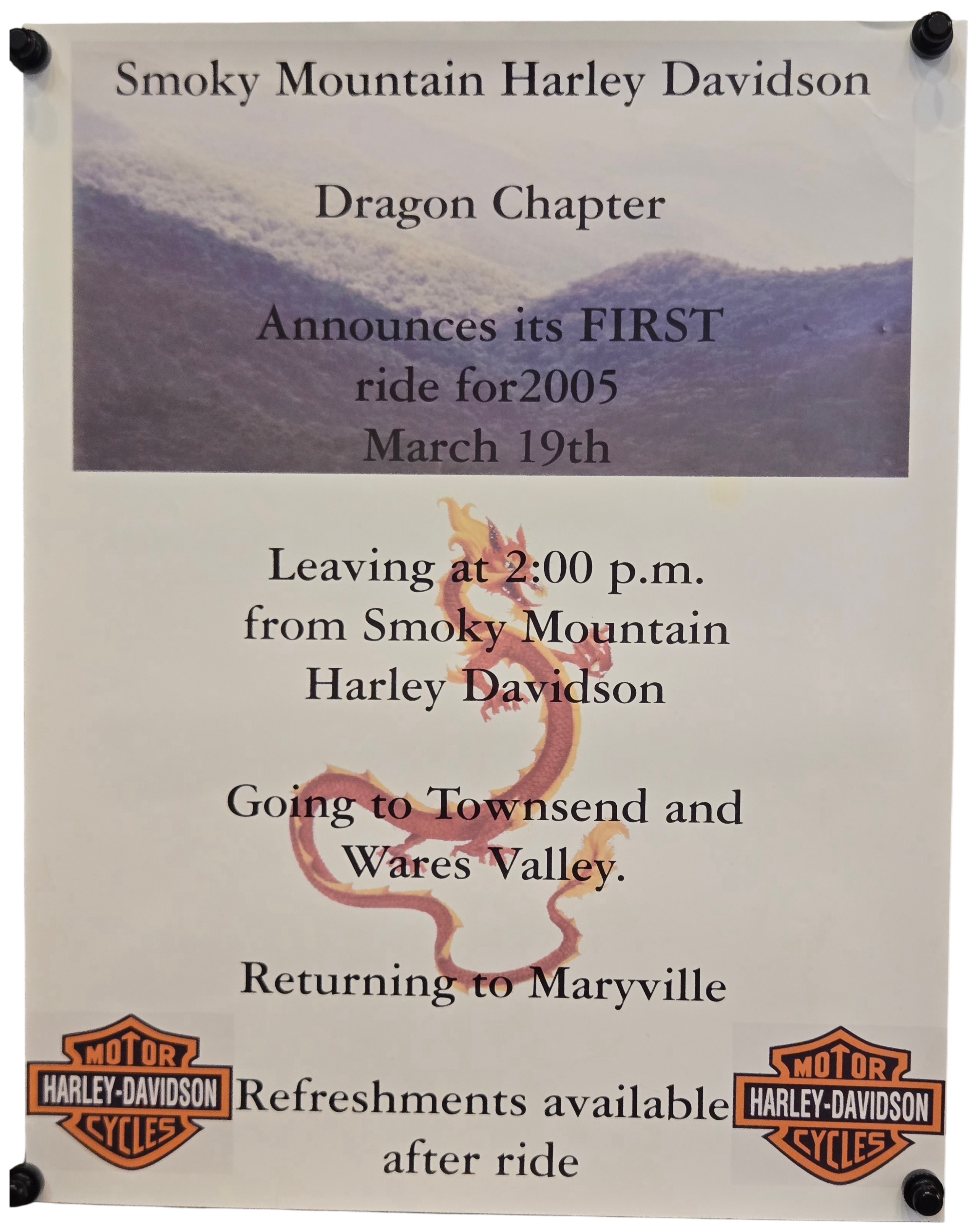Smoky Mountain Harley-Davidson Banners and Motorcycle Event Posters featuring Leo Maddy Signature