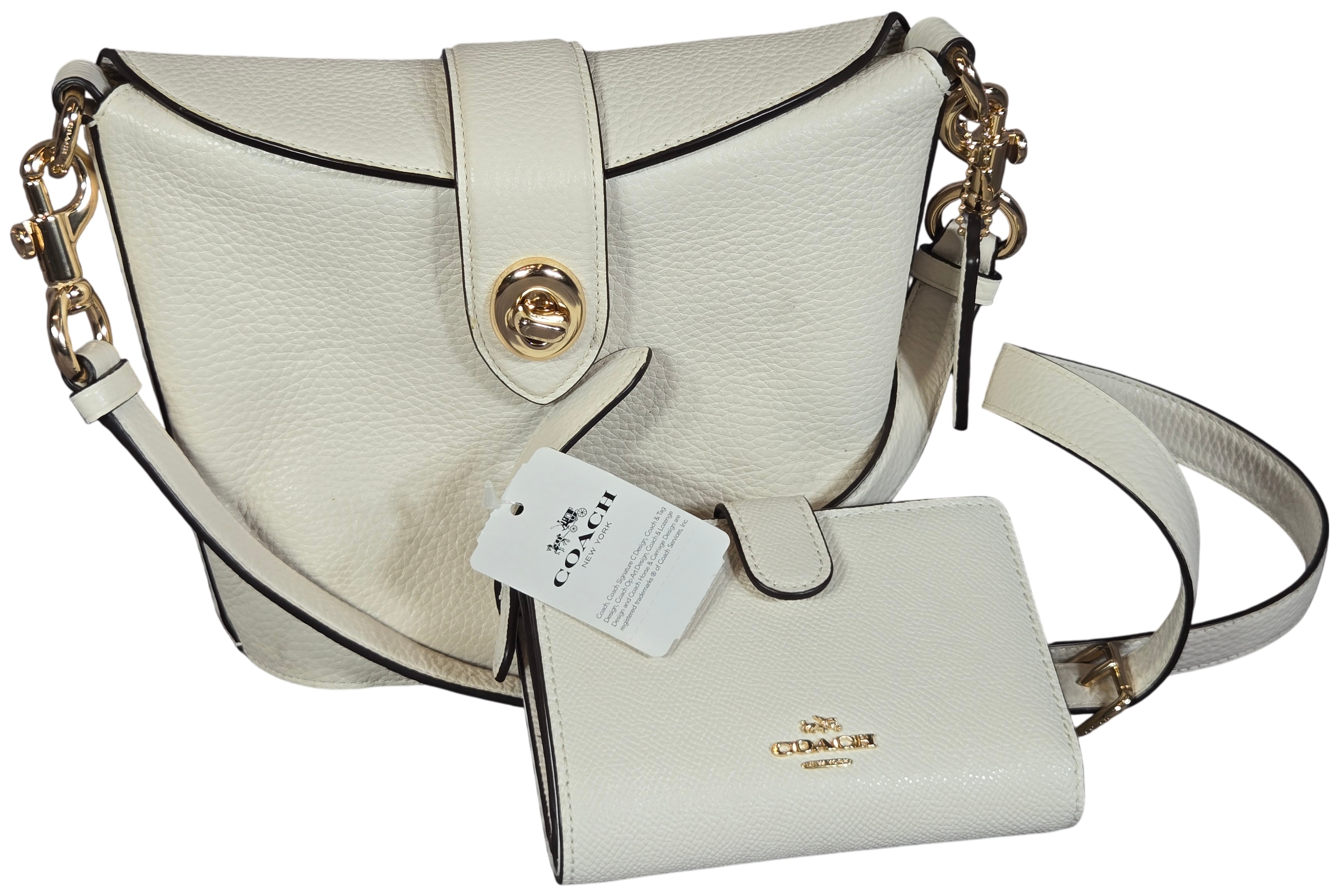 Two Coach Chalk Leather Handbag and Bifold Wallet