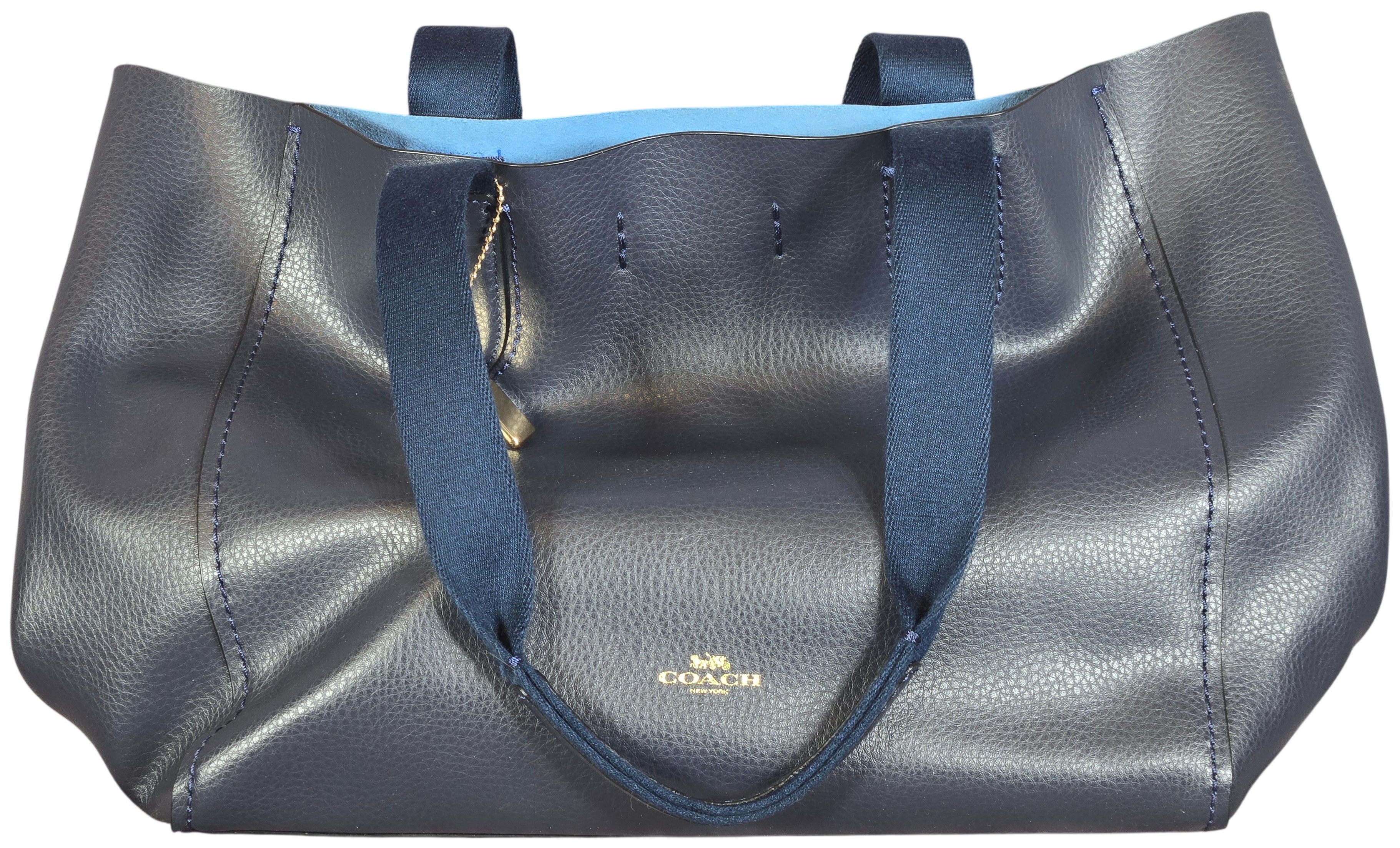 Coach Derby Tote Navy Blue Pebbled Leather Shoulder Bag