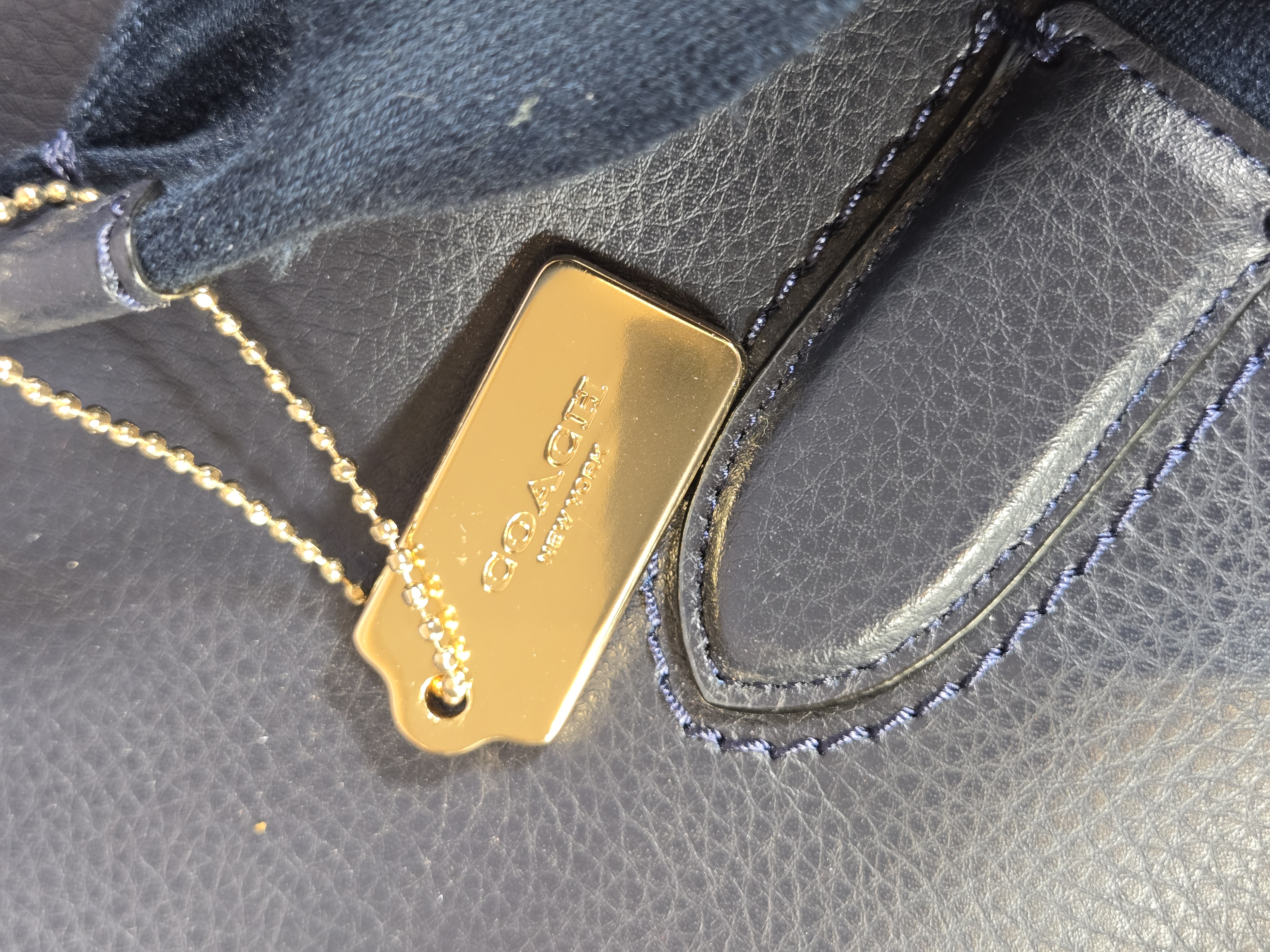 Coach Derby Tote Navy Blue Pebbled Leather Shoulder Bag