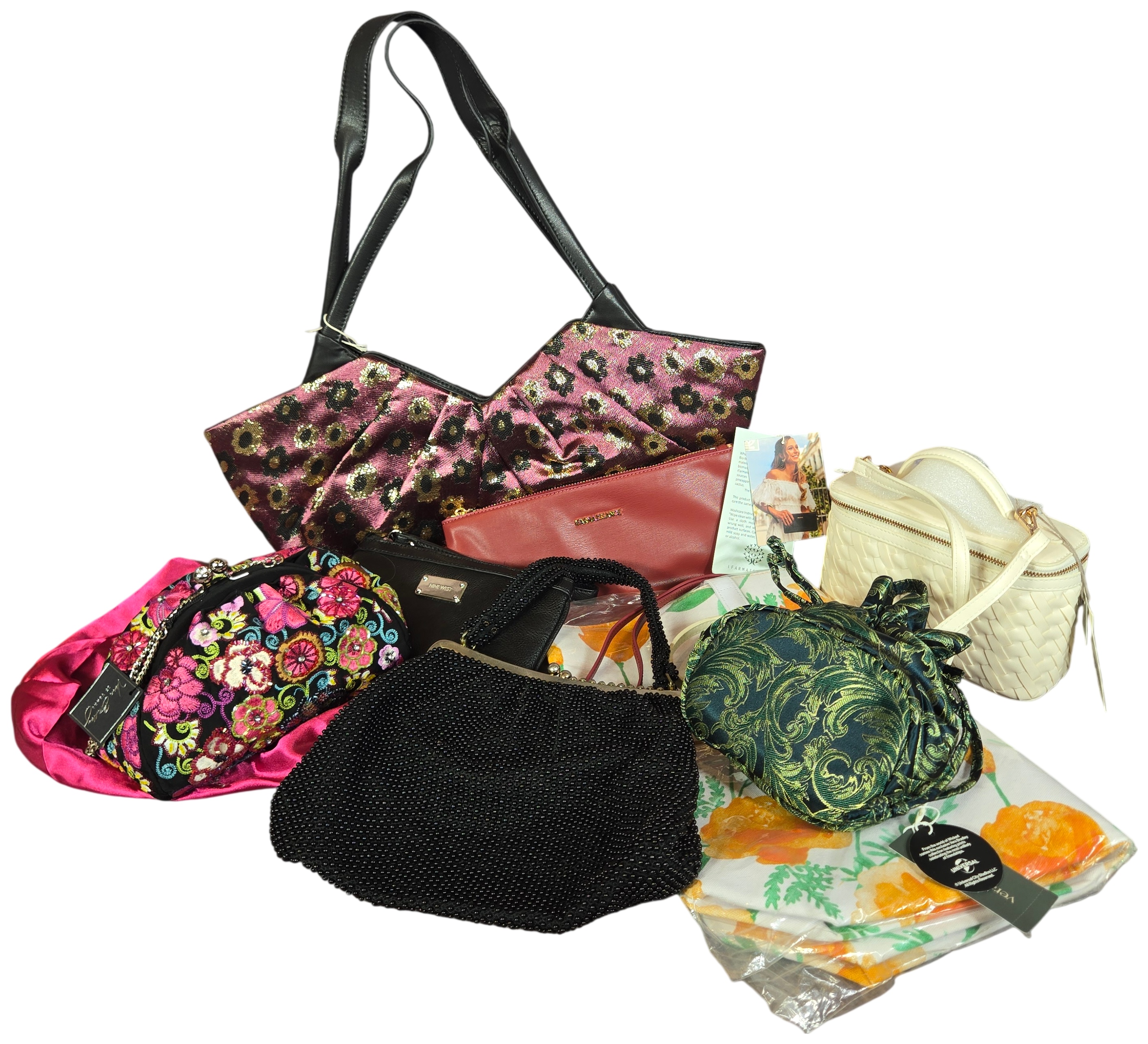 Eight Assorted Designer and Vintage Handbags Totes and Clutches