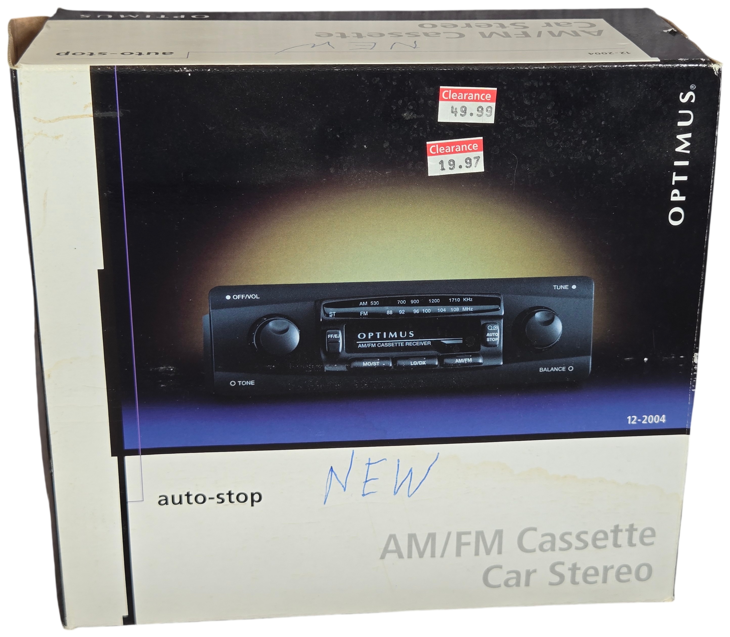 Optimus Model 12-2004 AM/FM Cassette Car Stereo in Original Box