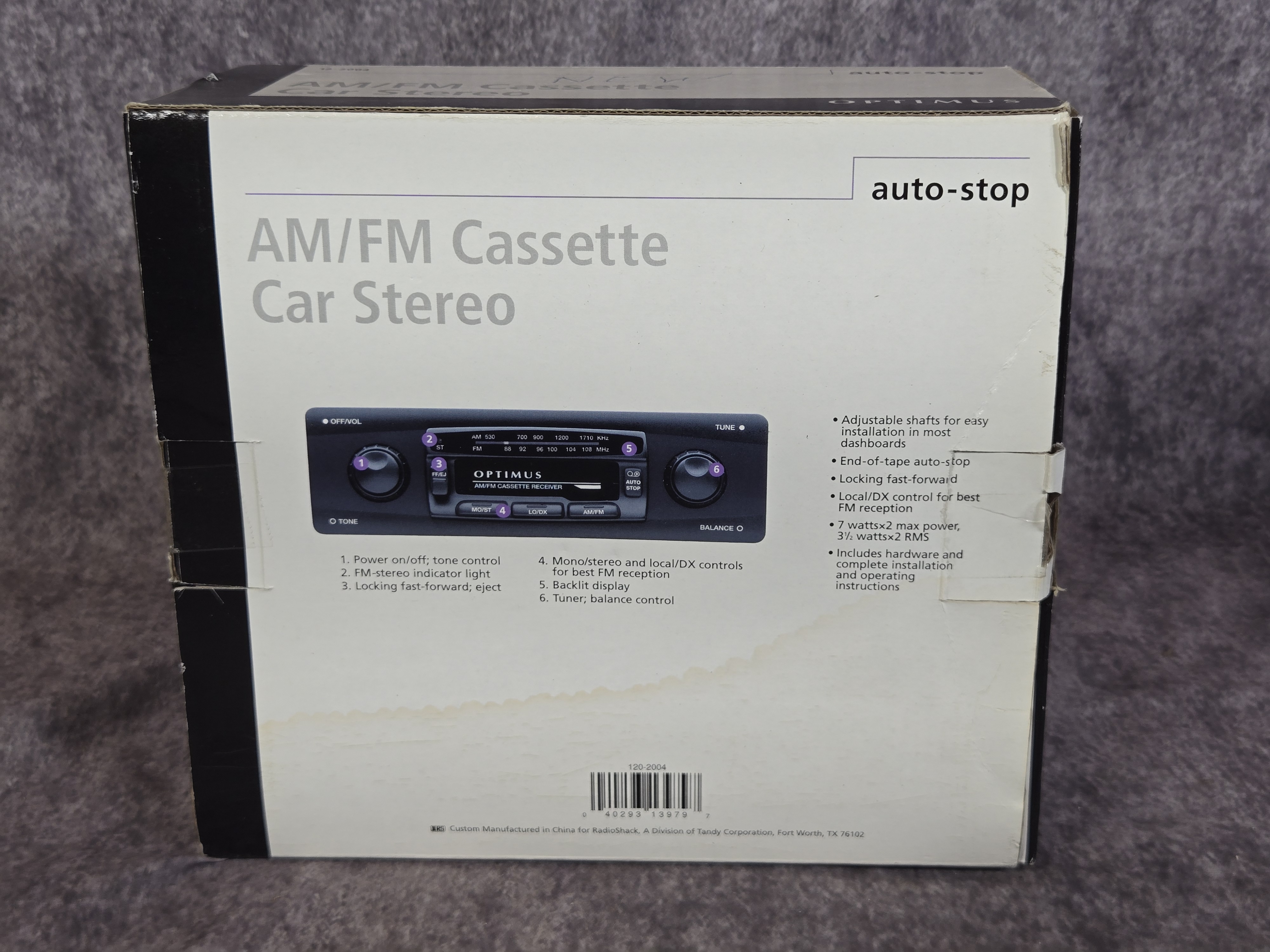 Optimus Model 12-2004 AM/FM Cassette Car Stereo in Original Box