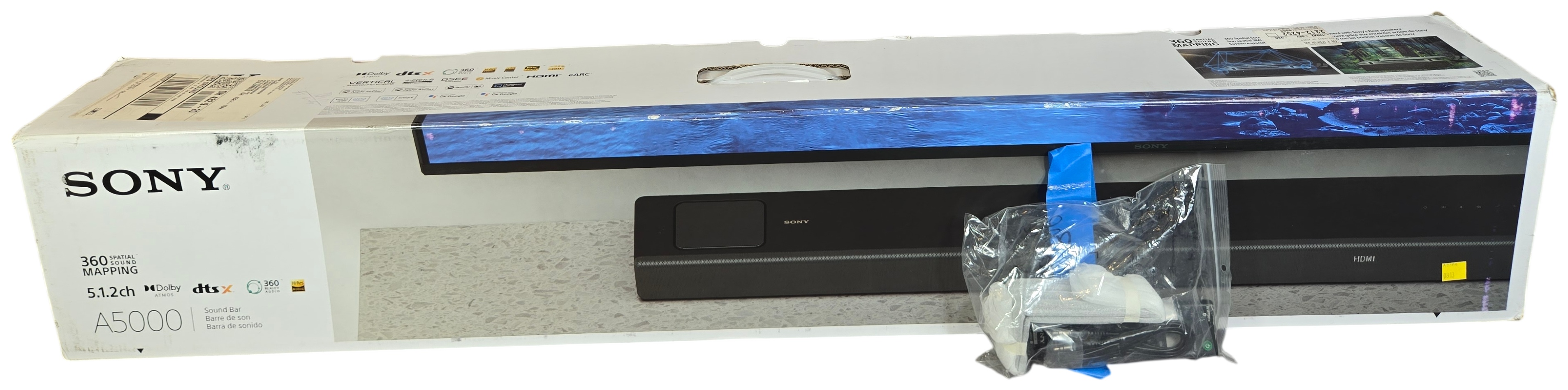 A Sony HT-A5000 5.1.2 Channel Home Theater Audio System with Subwoofer
