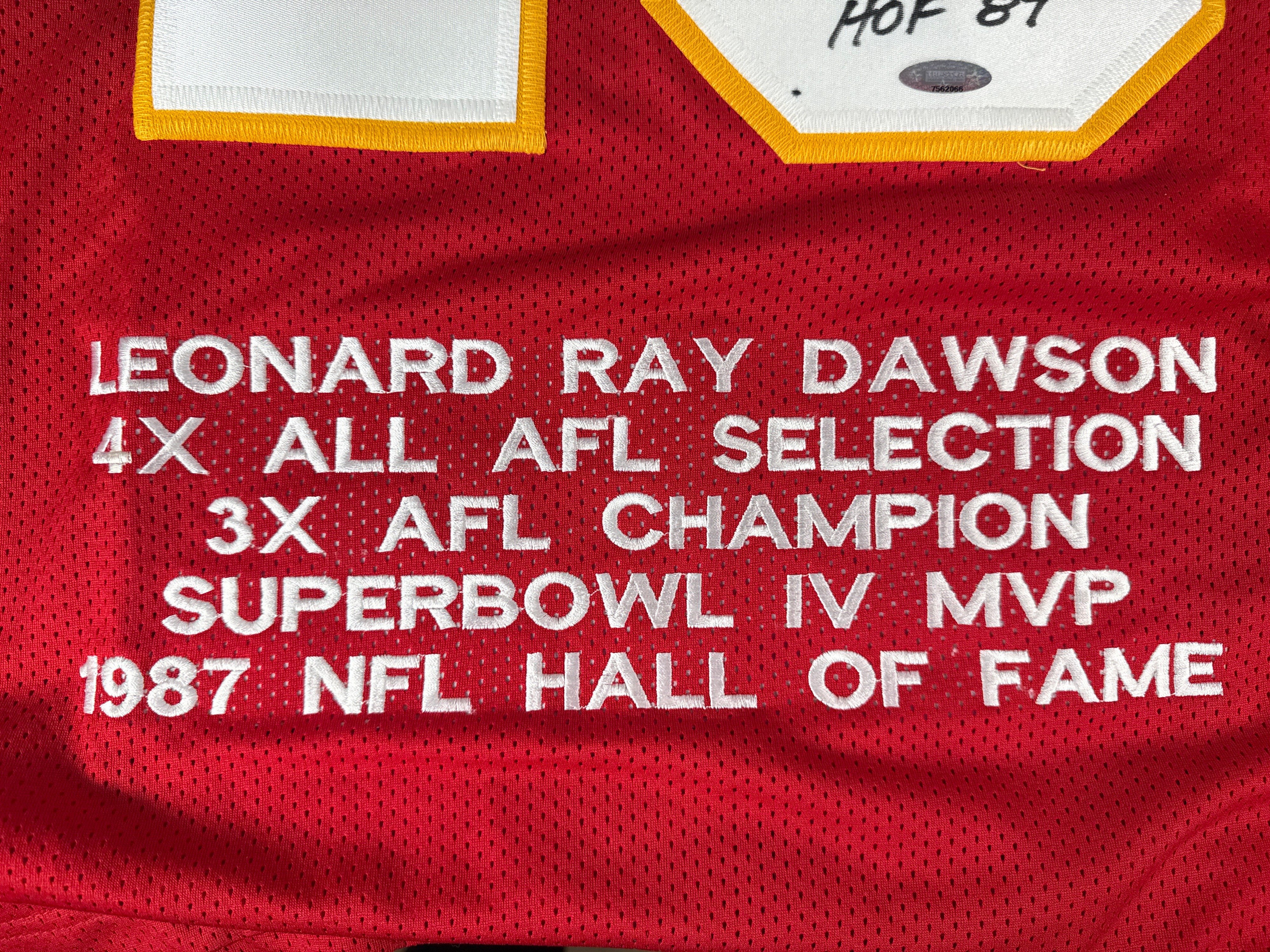 One Len Dawson Signed Kansas City Chiefs Polyester Career Achievement Jersey