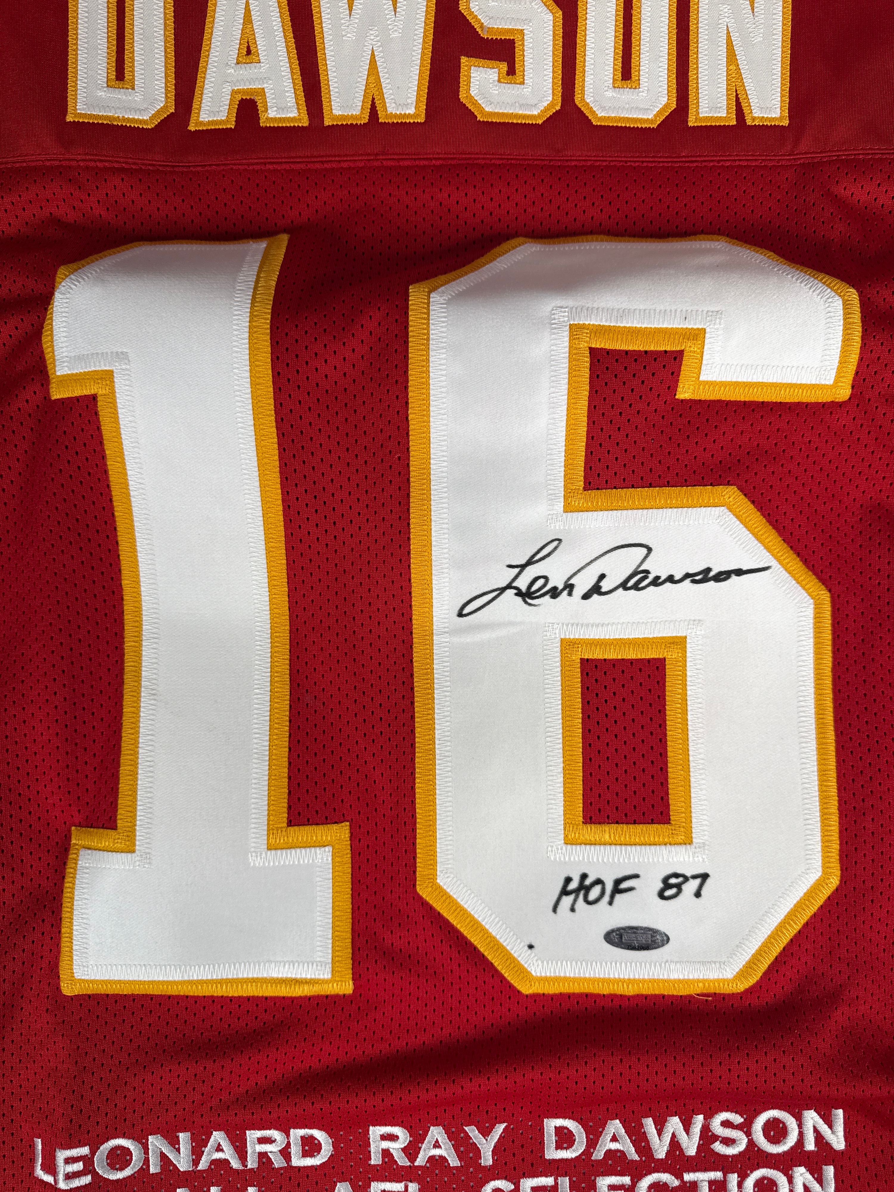 One Len Dawson Signed Kansas City Chiefs Polyester Career Achievement Jersey