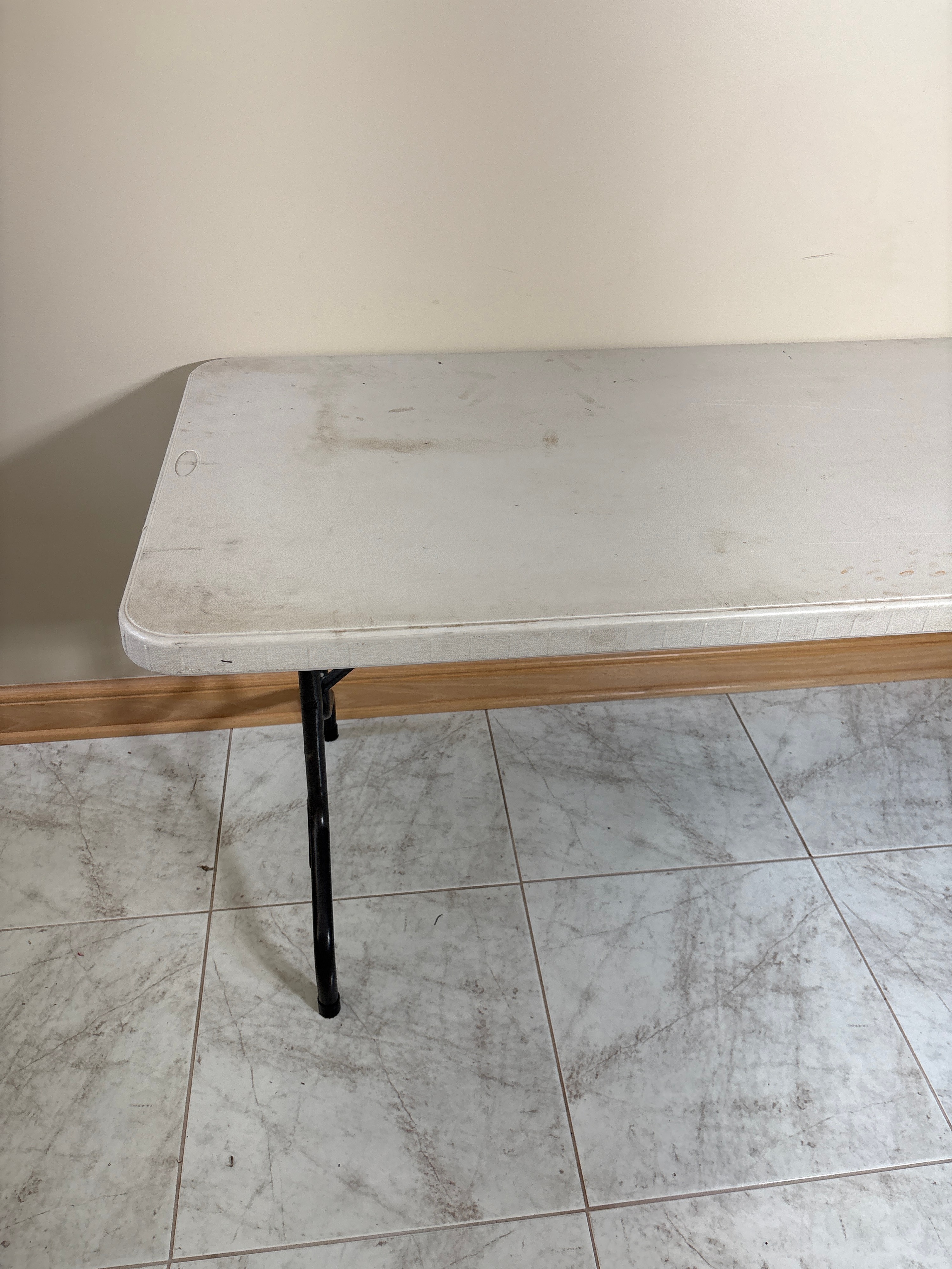 Two Folding Utility Tables Including One Plastic Banquet Table and One Vinyl Top Card Table