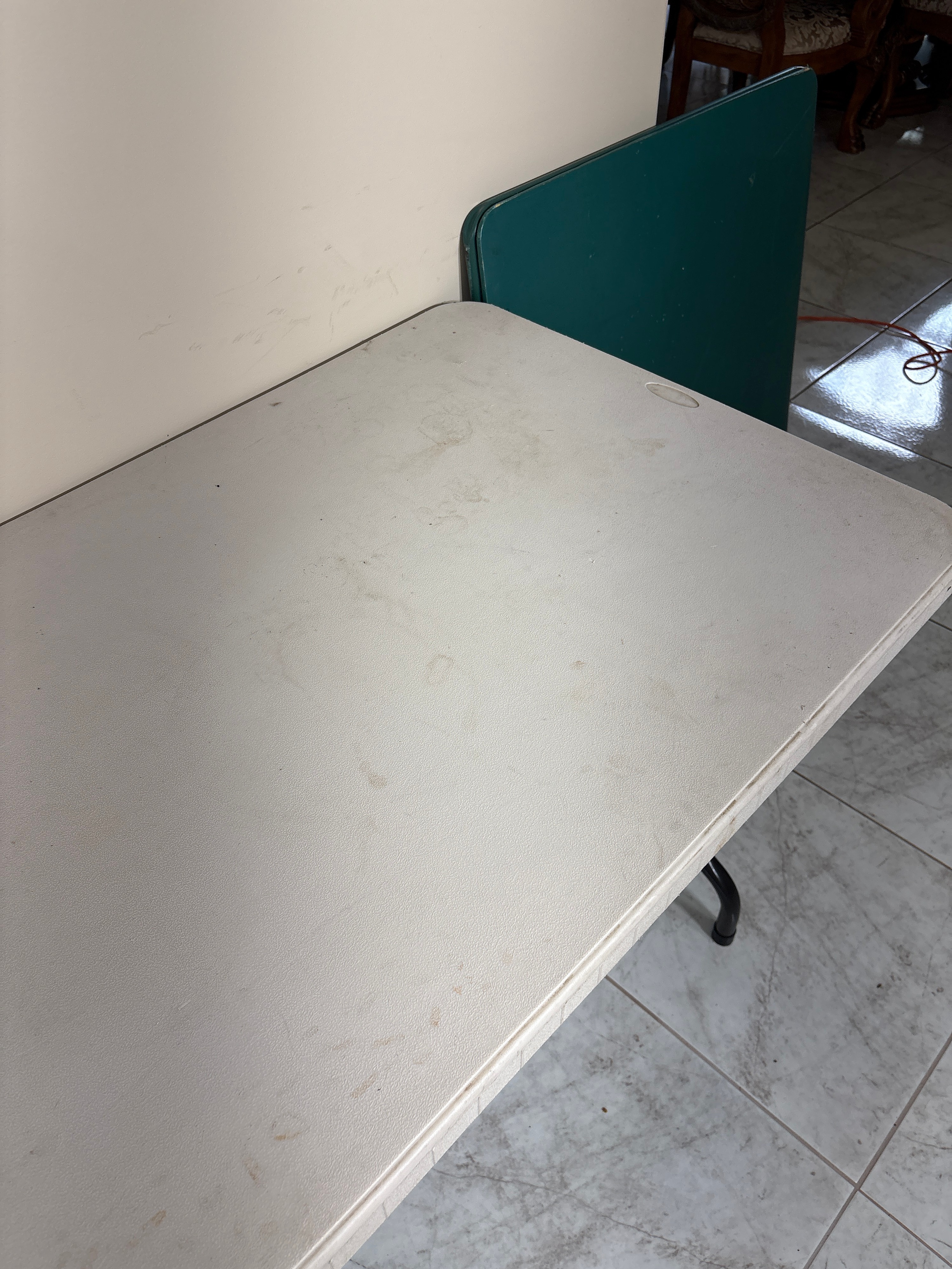 Two Folding Utility Tables Including One Plastic Banquet Table and One Vinyl Top Card Table