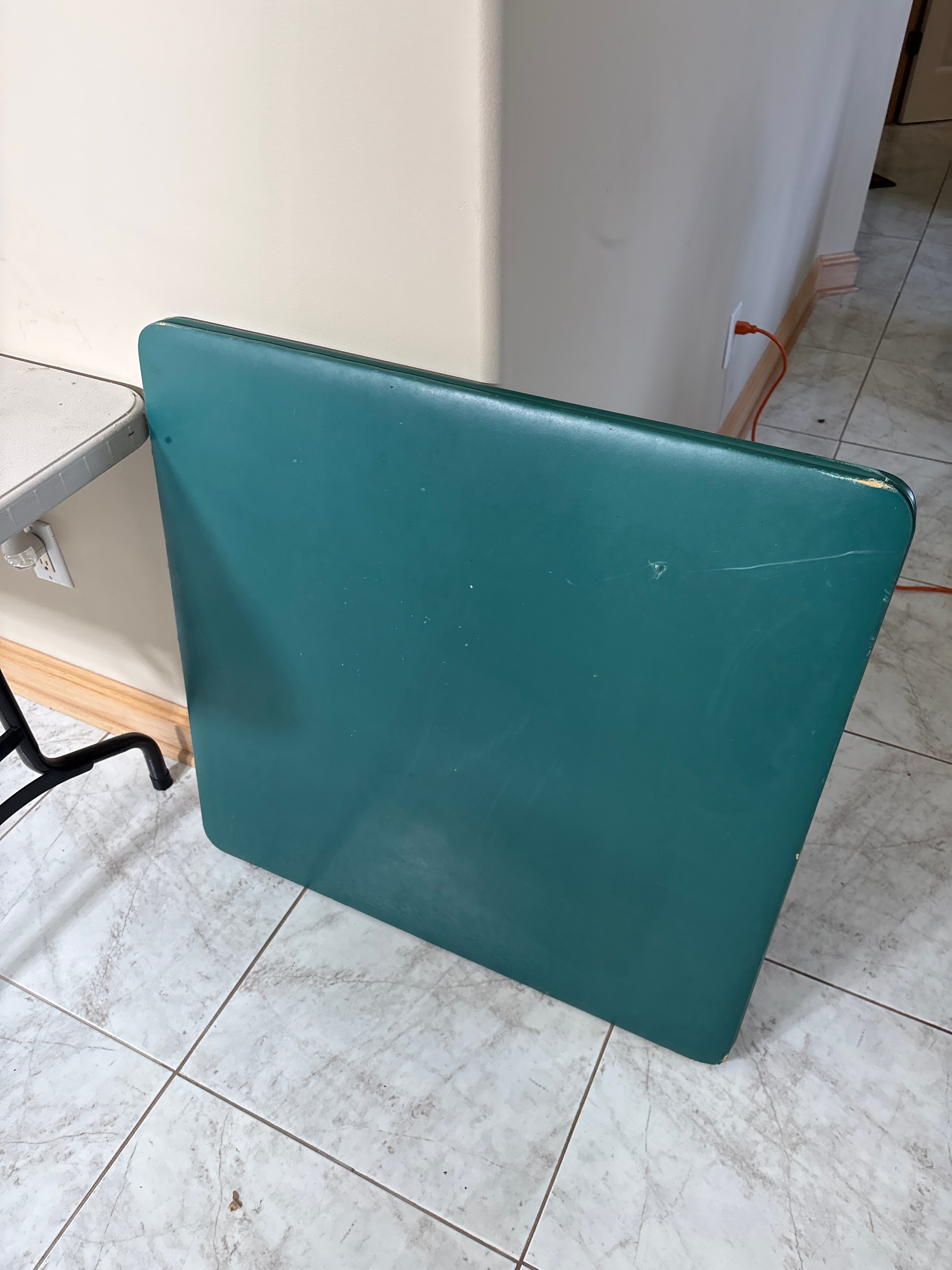Two Folding Utility Tables Including One Plastic Banquet Table and One Vinyl Top Card Table