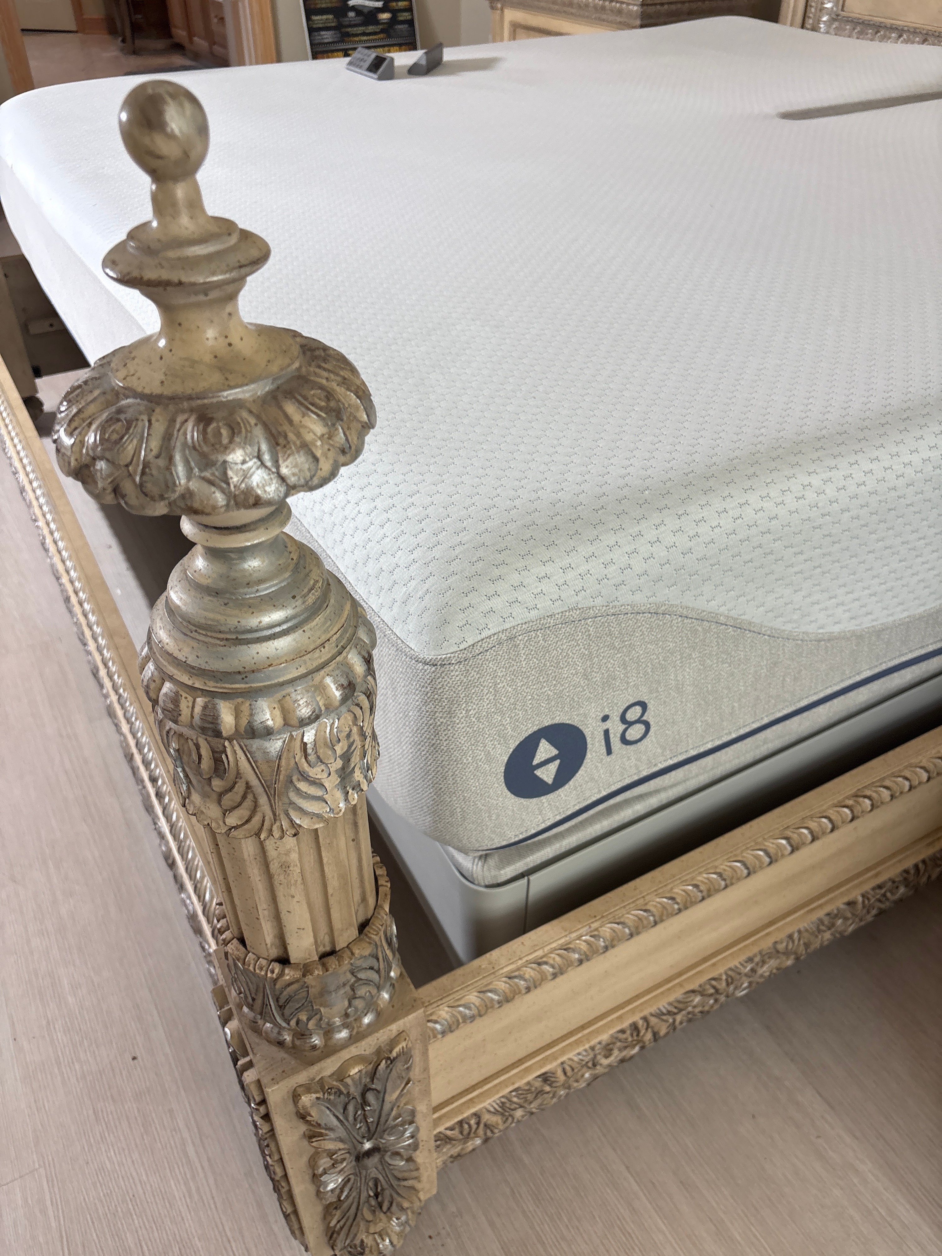 Mediterranean Style Ornate King Bedroom Suite Including Sleep Number i8 Mattress and Accessories