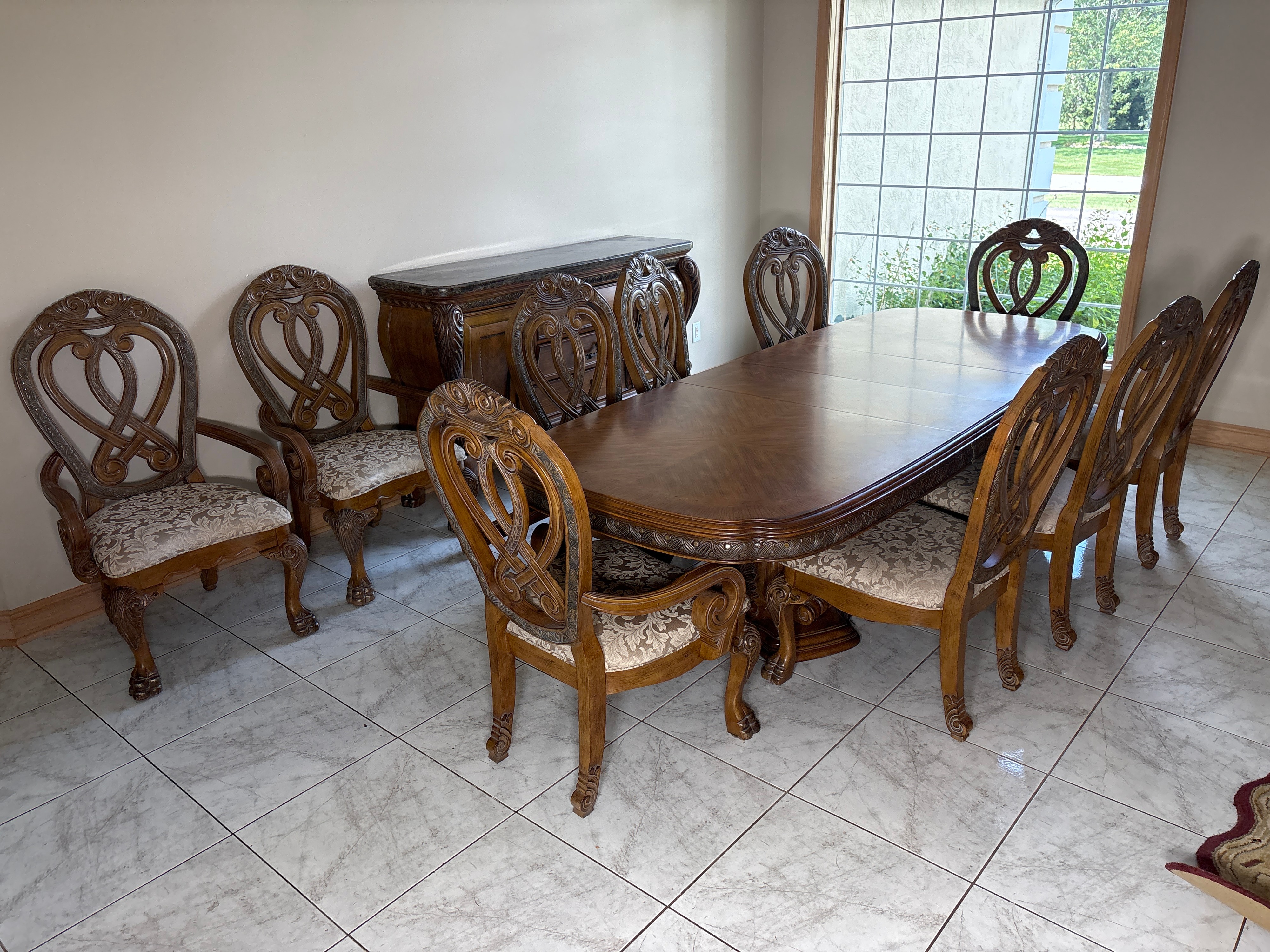 Michael Amini Signature Series by AICO Contemporary Traditional Dining Suite Comprising an Extension Pedestal Table a Set of Upholstered Cha
