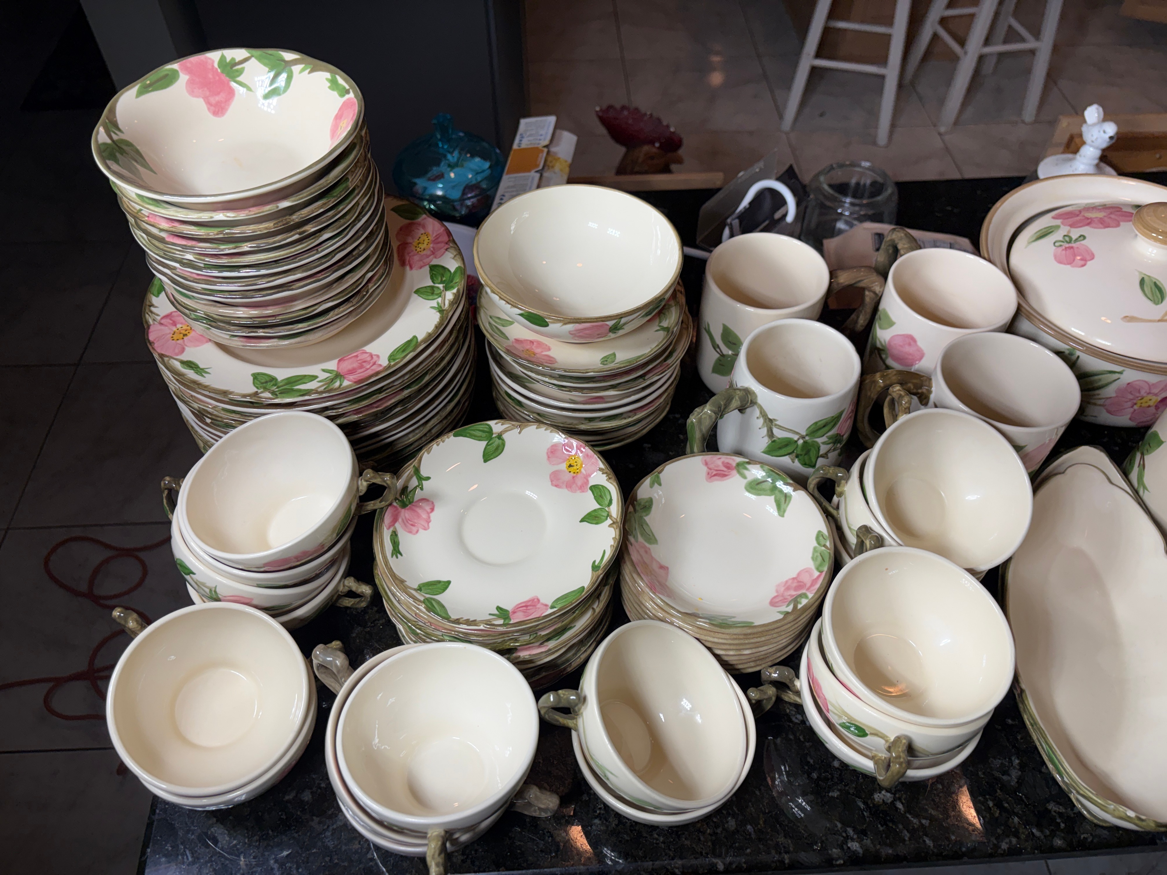 A Large Collection of Franciscan Desert Rose Earthenware Tableware and Glassware