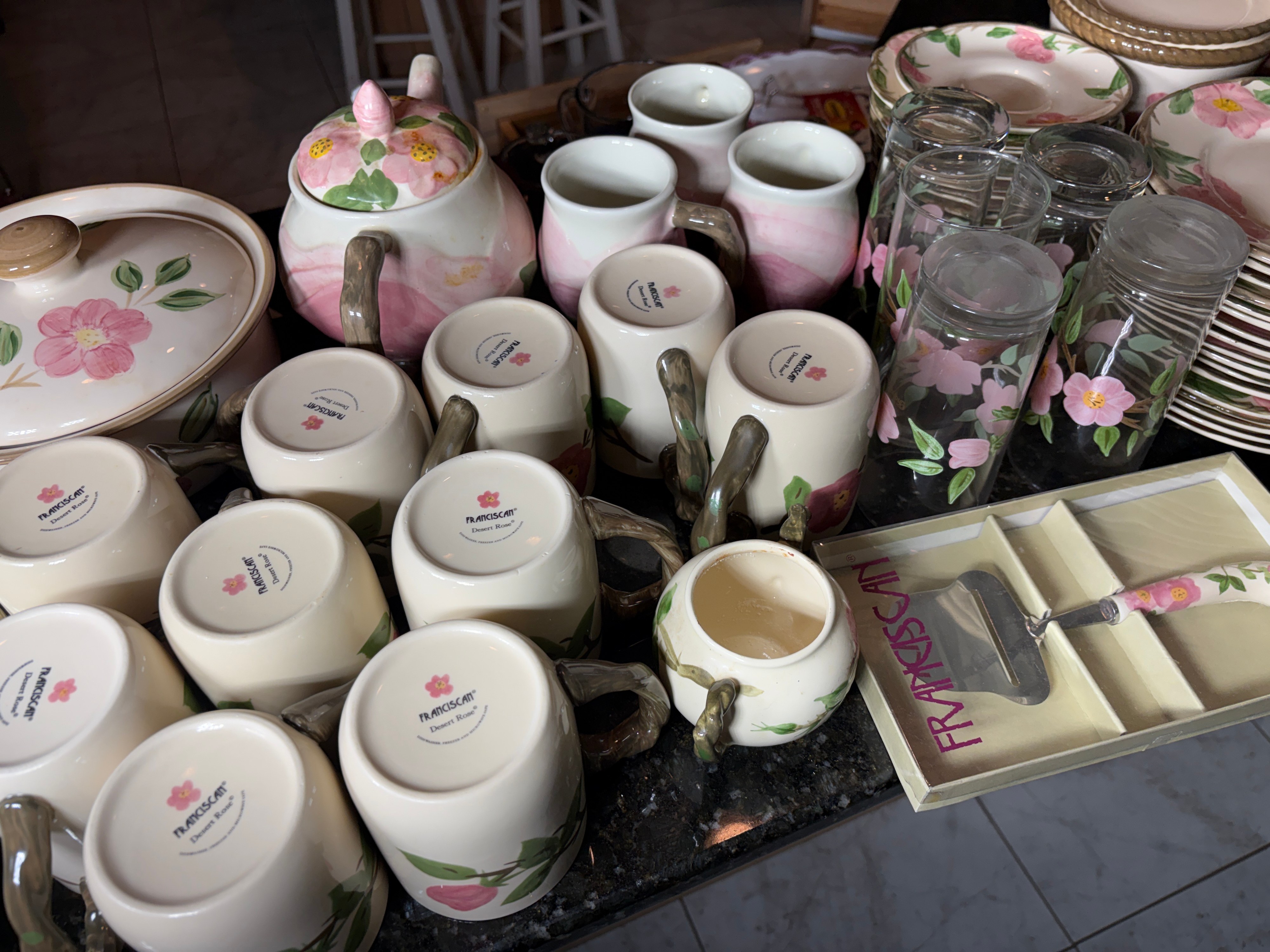 A Large Collection of Franciscan Desert Rose Earthenware Tableware and Glassware