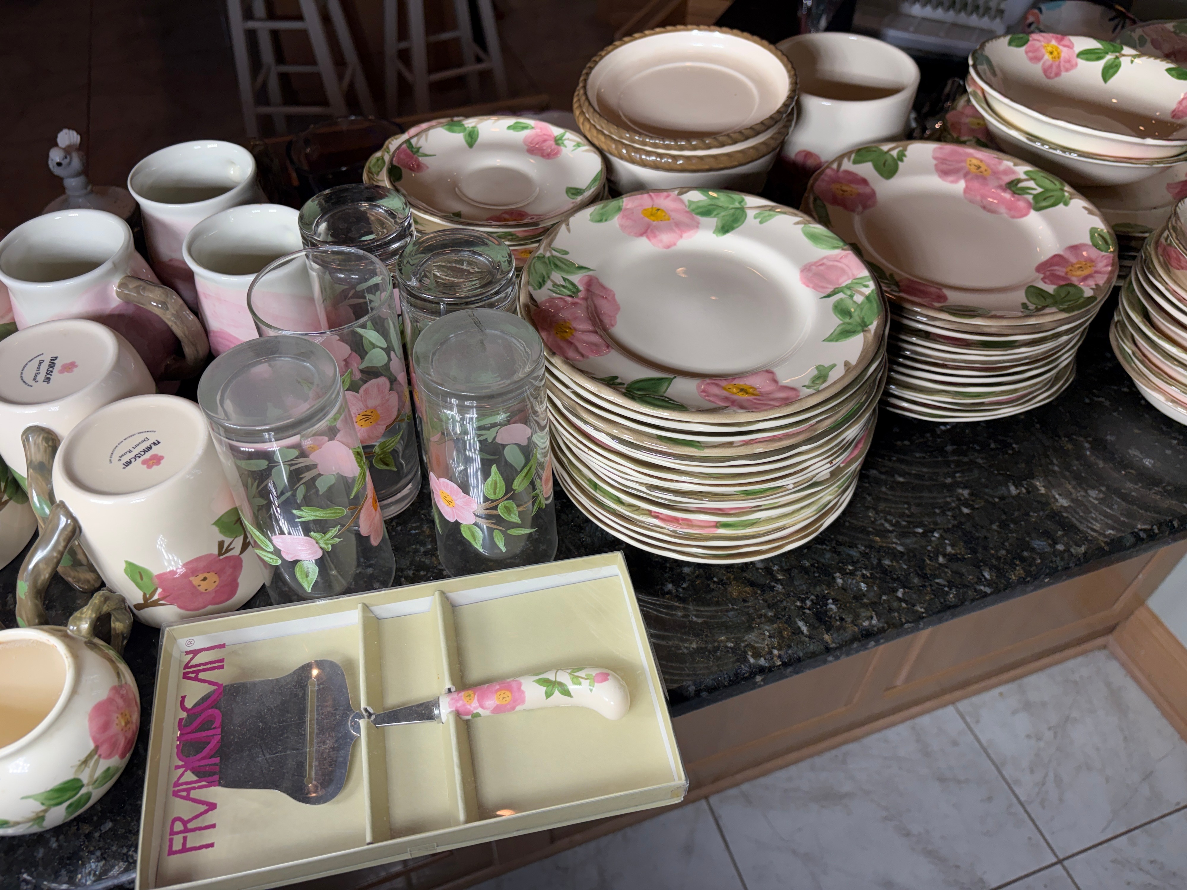 A Large Collection of Franciscan Desert Rose Earthenware Tableware and Glassware