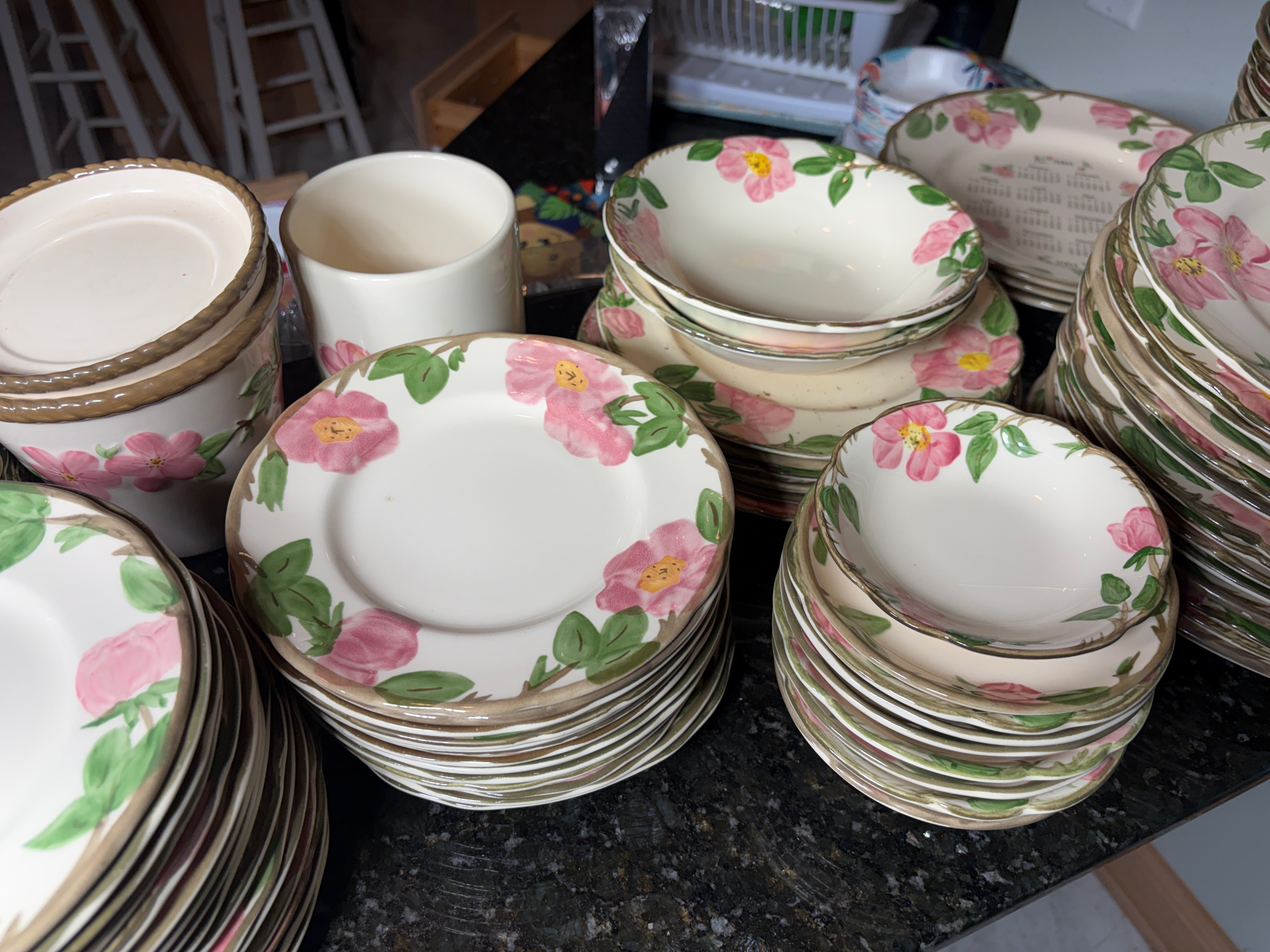 A Large Collection of Franciscan Desert Rose Earthenware Tableware and Glassware