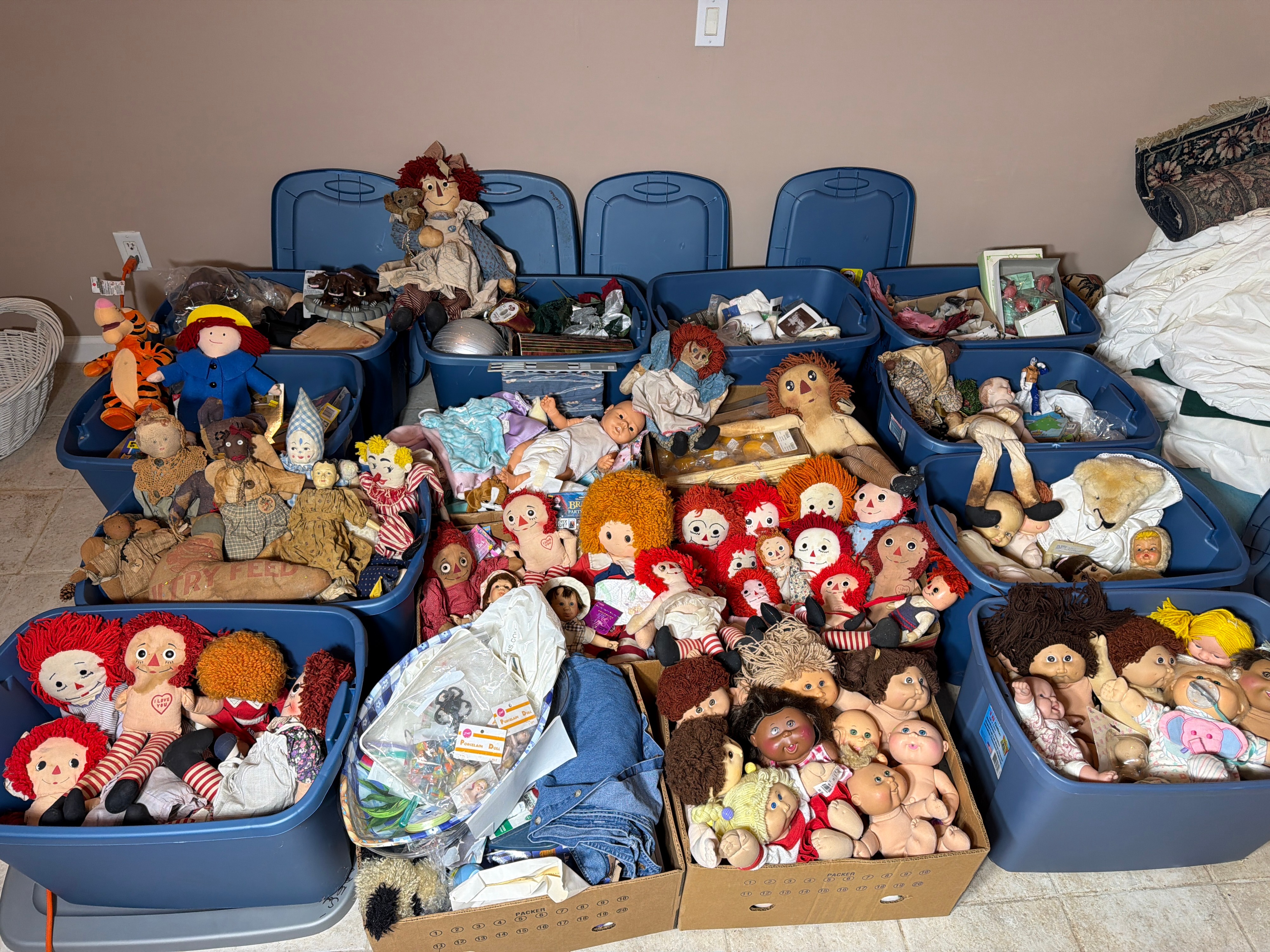 CONTENTS LOT: Bulk Estate Collection of Vintage Dolls, Children's Books, Furniture, and Household Goods