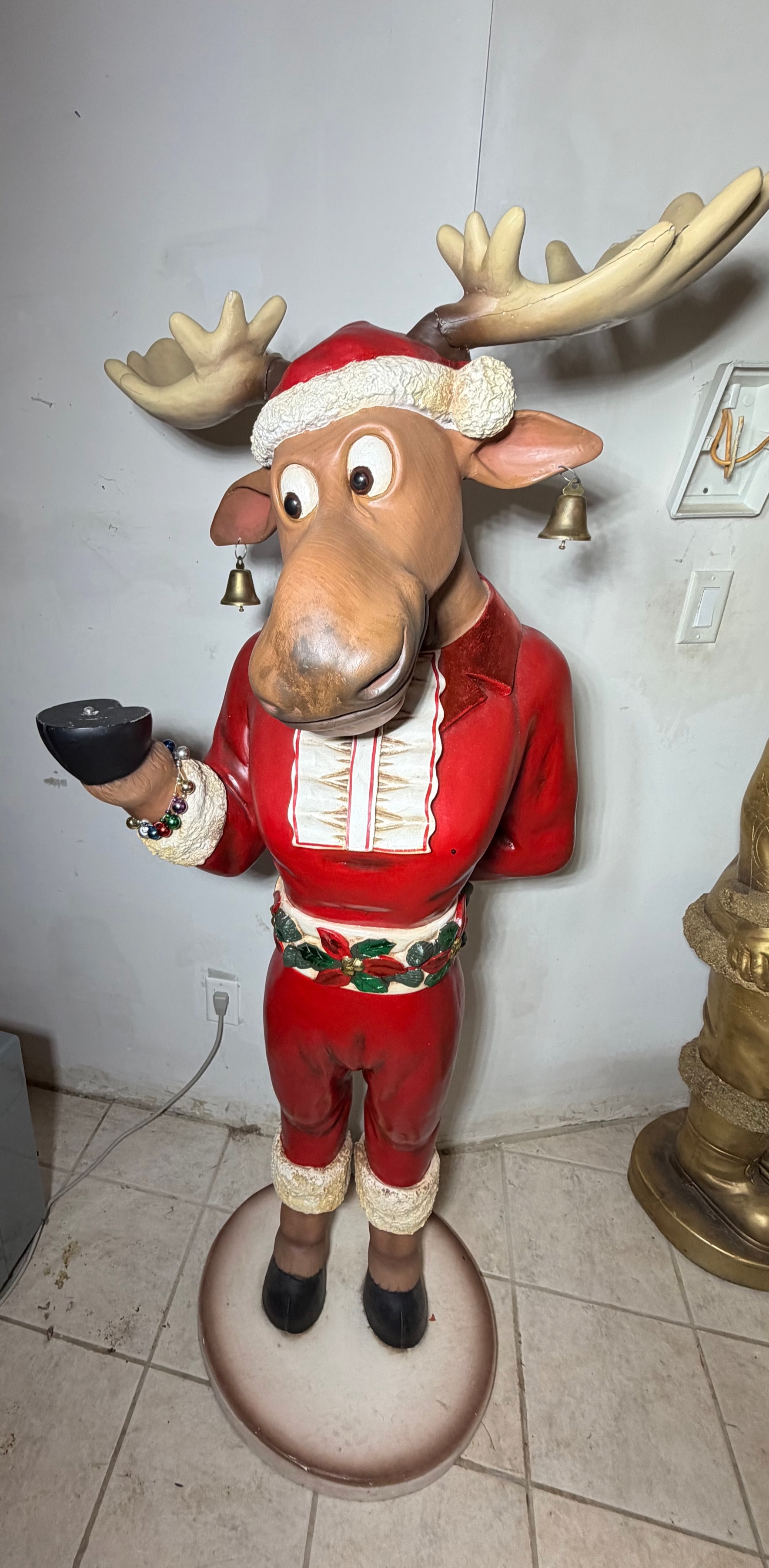 Large Painted Resin Whimsical Christmas Moose Butler Floor Statue