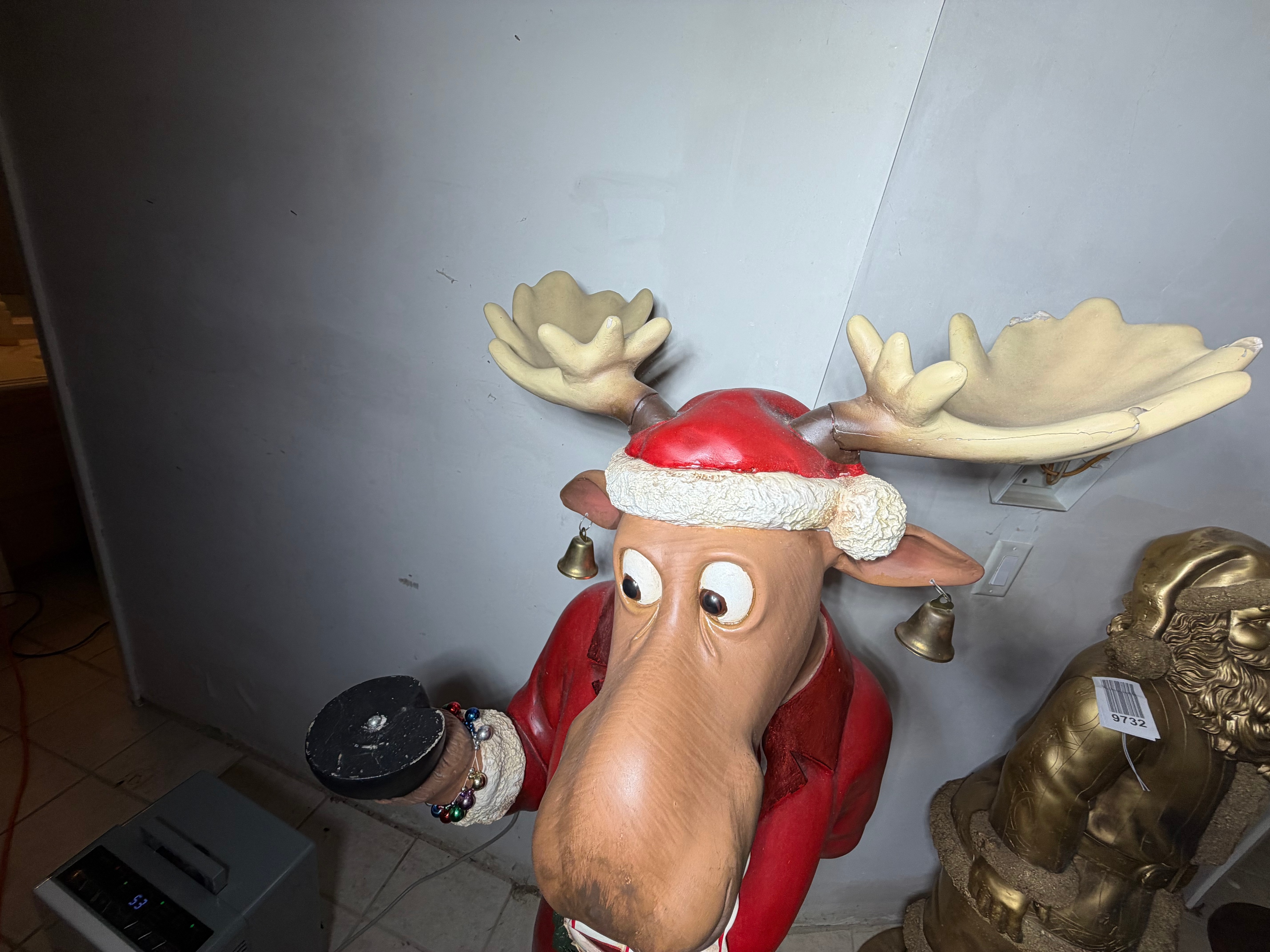 Large Painted Resin Whimsical Christmas Moose Butler Floor Statue