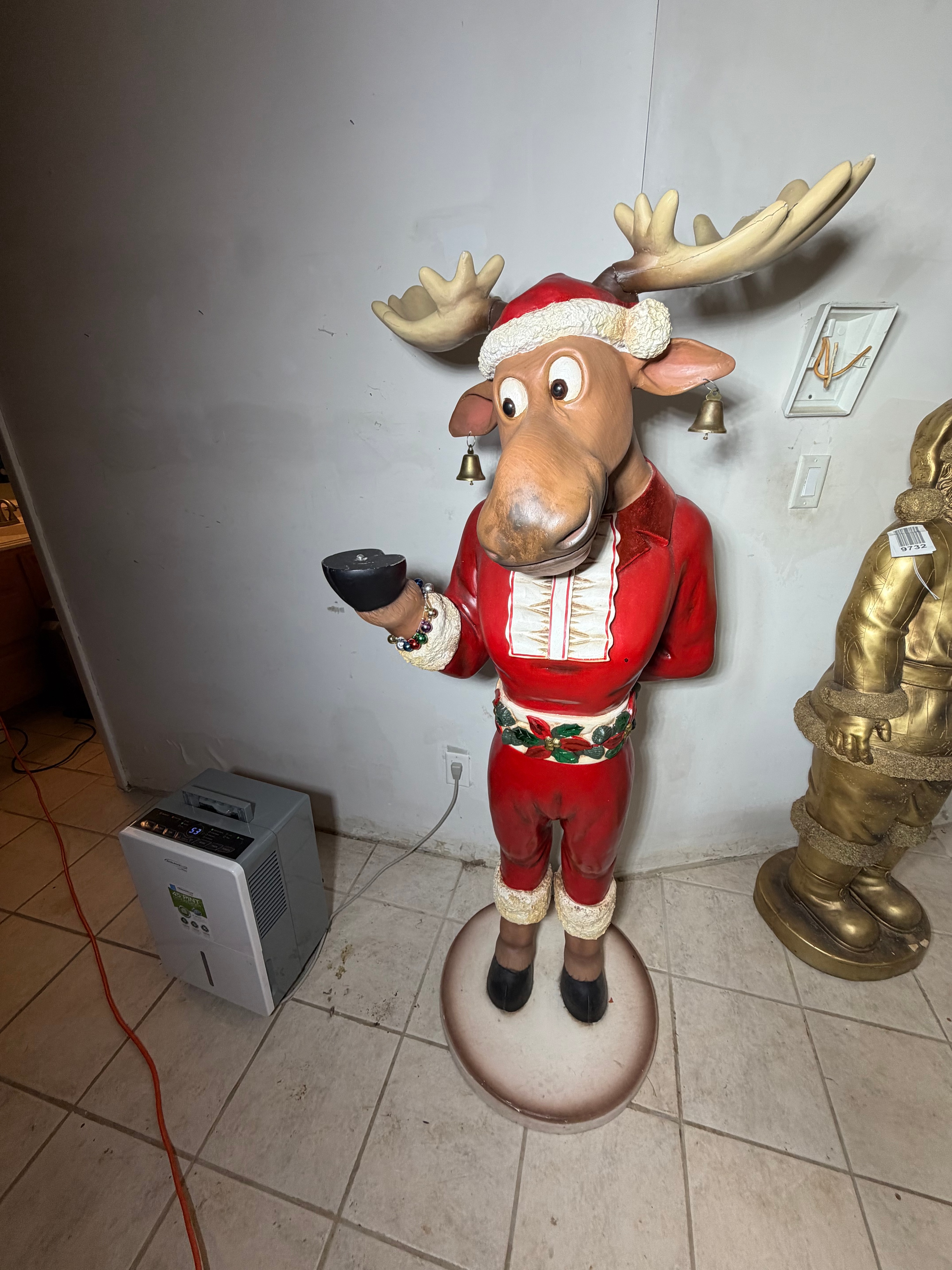 Large Painted Resin Whimsical Christmas Moose Butler Floor Statue