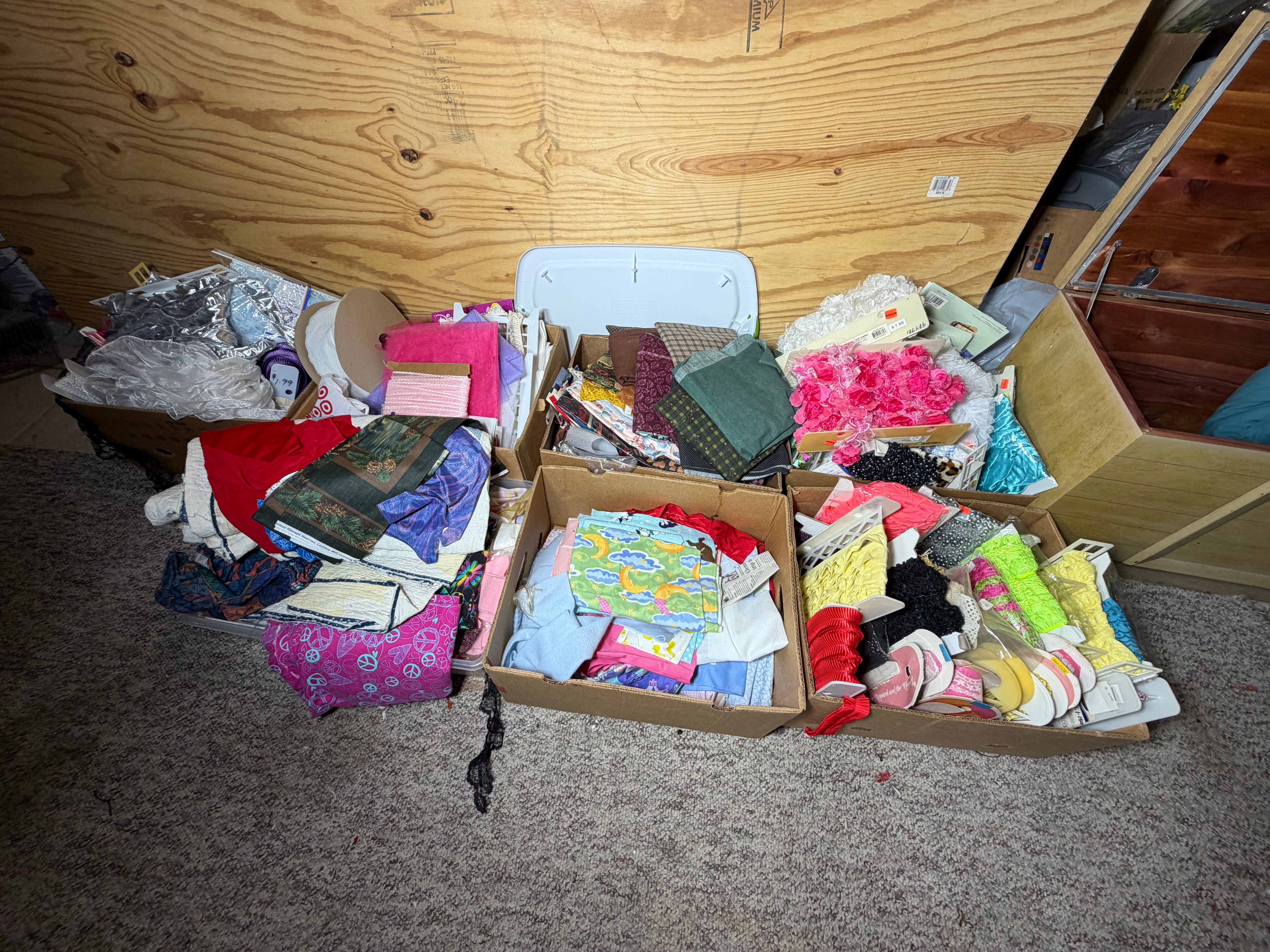 CONTENTS LOT: A Massive Collection of Sewing and Craft Supplies, Antique Furniture, and Household Goods