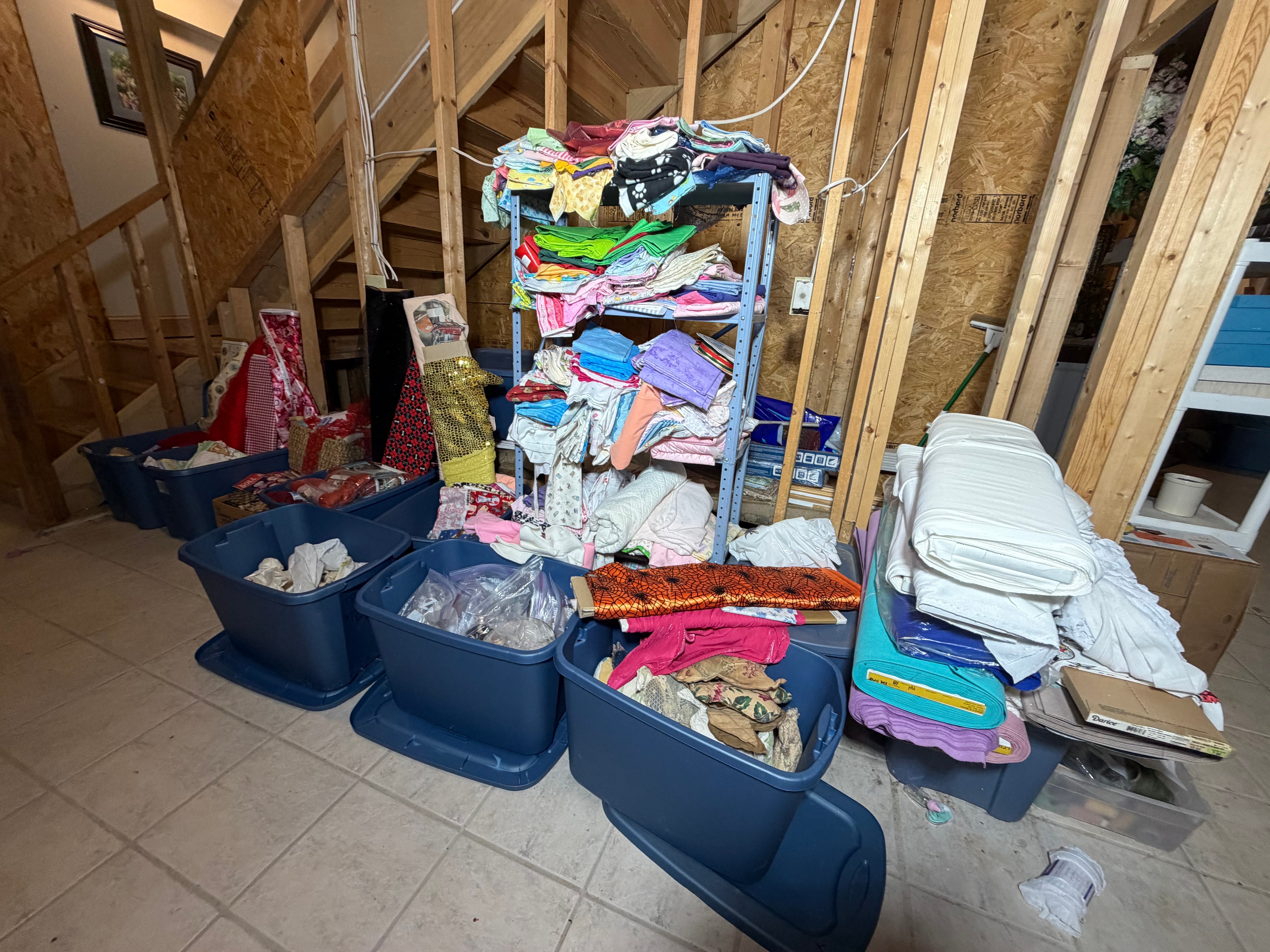 CONTENTS LOT: A Massive Collection of Sewing and Craft Supplies, Antique Furniture, and Household Goods