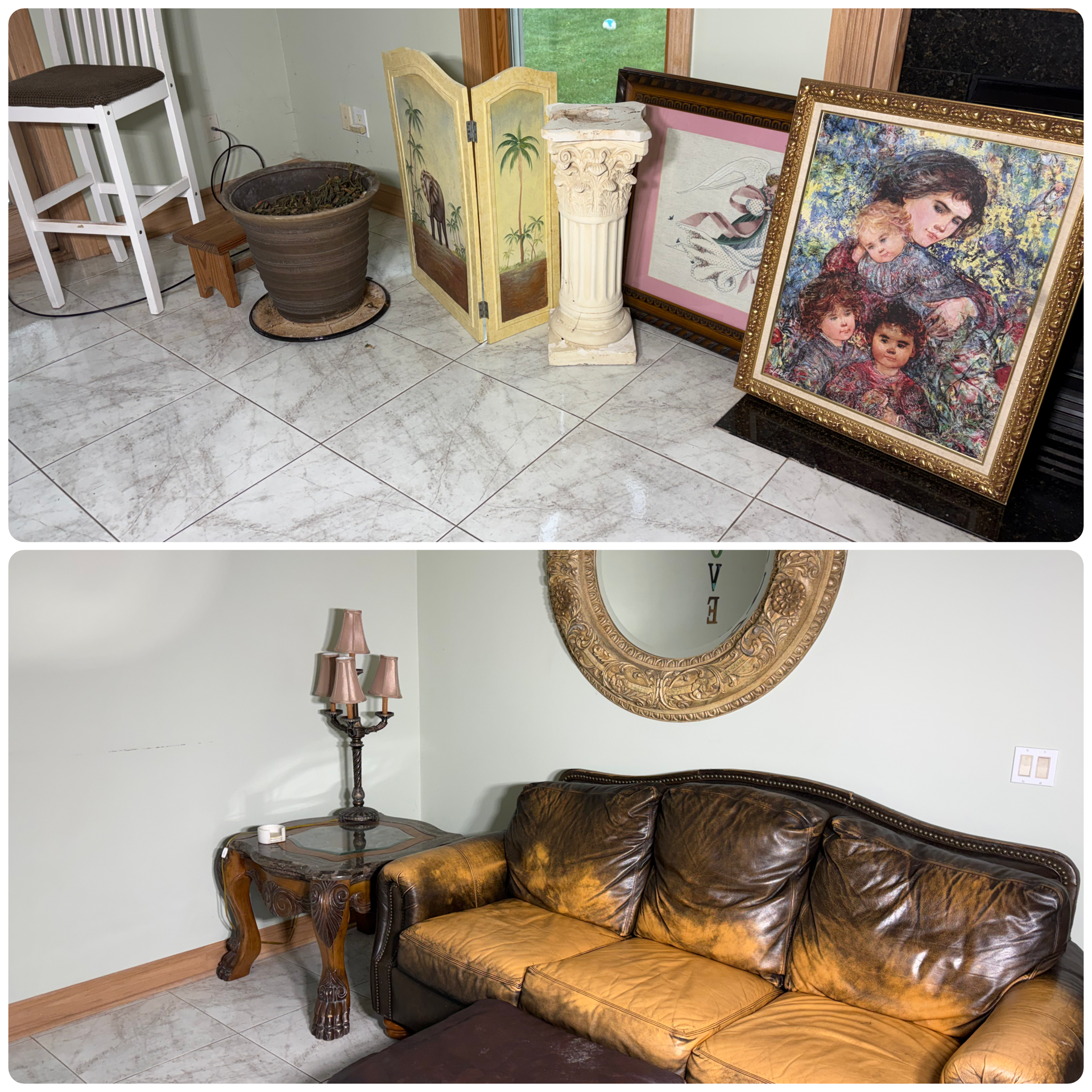 A Collection of Traditional Home Furnishings and Decorative Objects Including a Hibel Signed Print