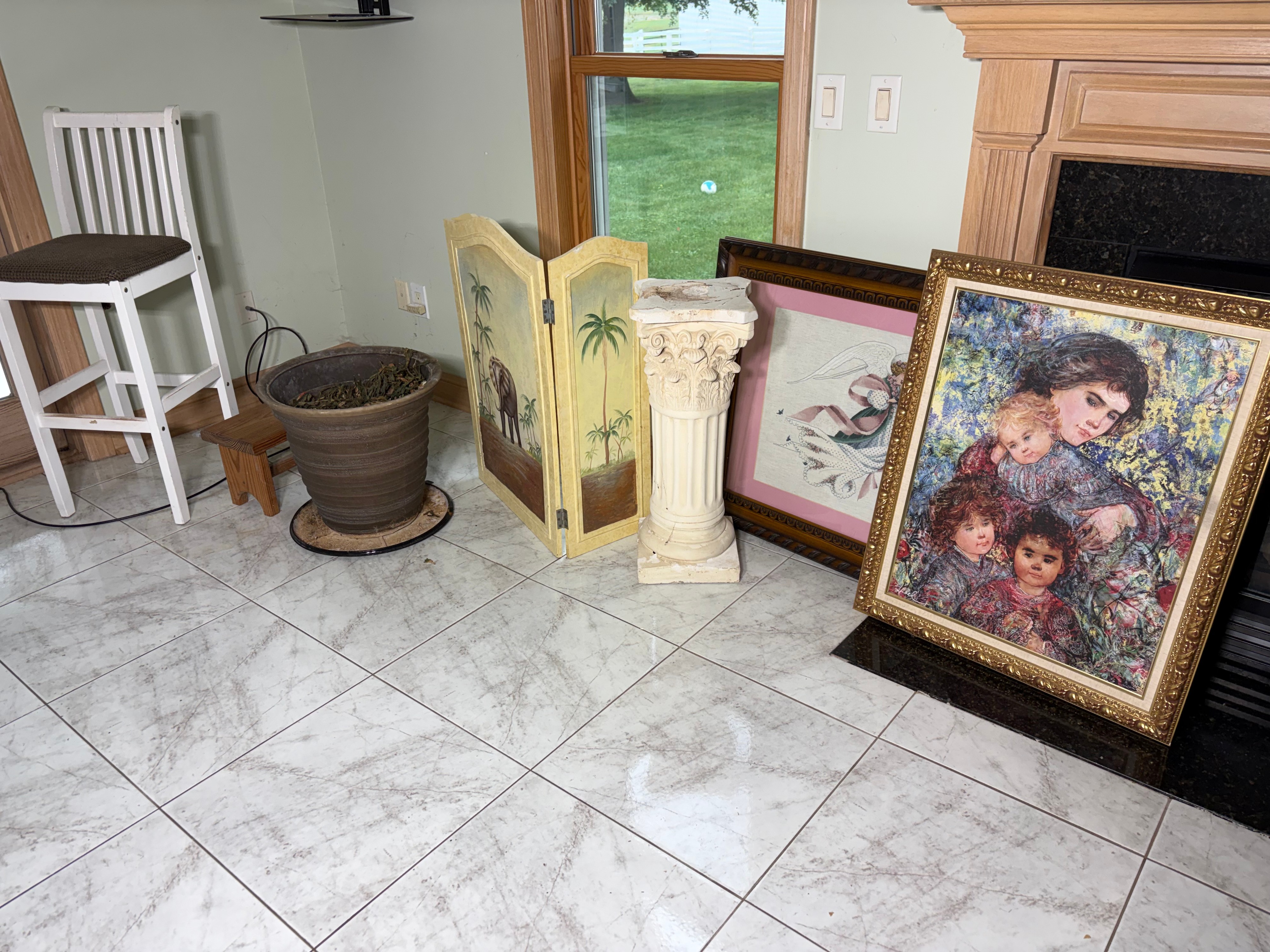 A Collection of Traditional Home Furnishings and Decorative Objects Including a Hibel Signed Print