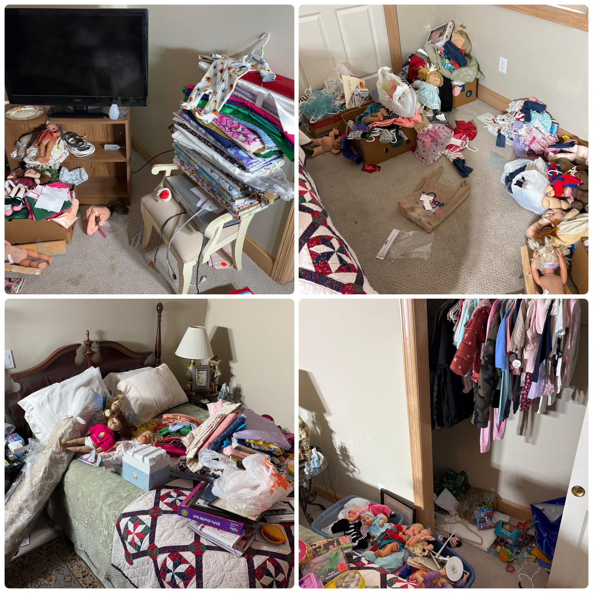 CONTENTS LOT: A Large Assortment of Collectible Dolls, Textiles, New-in-Box Toys, and Household Electronics