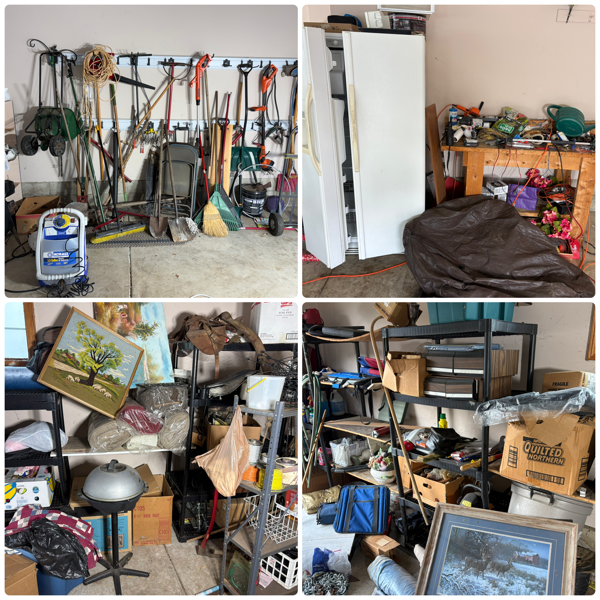 CONTENTS LOT: Large Estate Garage Collection featuring Power Tools, Household Appliances, and Historical Memorabilia