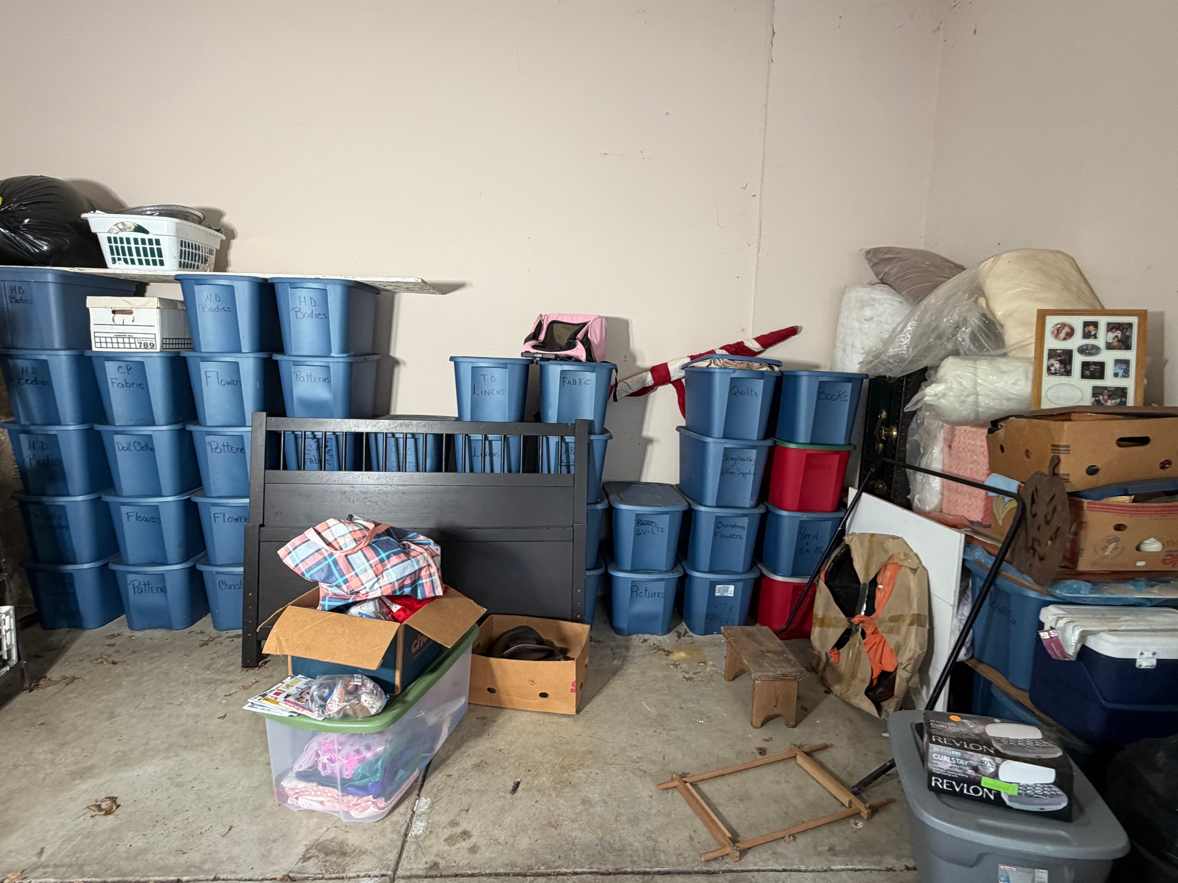 CONTENTS LOT: An Assortment of Crafting Supplies, Doll Making Components, Vintage Textiles, and Household Goods