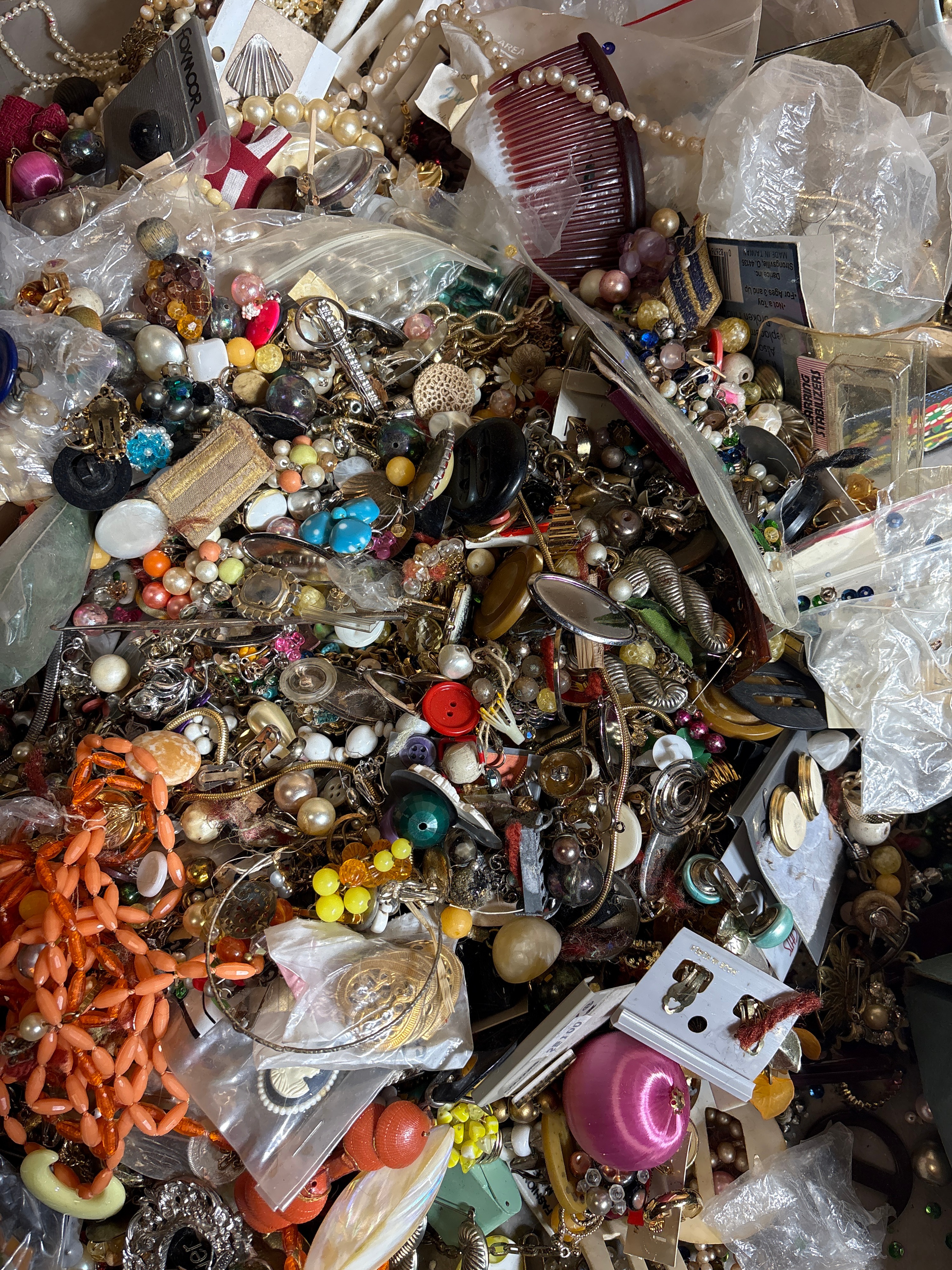 Assortment of Vintage Costume Jewelry and Craft Notions, Approximately 40 lbs
