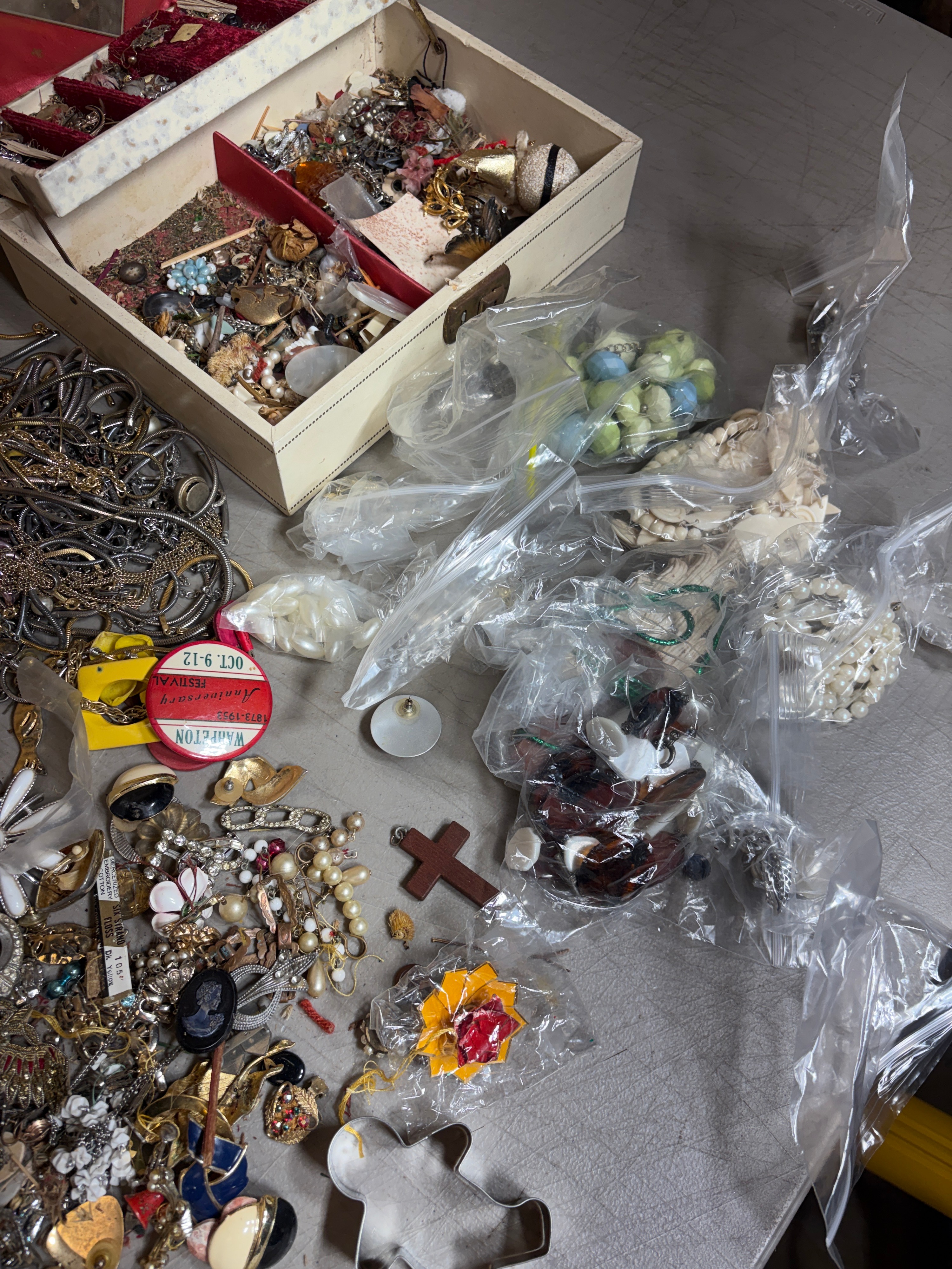 Assortment of Vintage Costume Jewelry and Craft Notions, Approximately 40 lbs