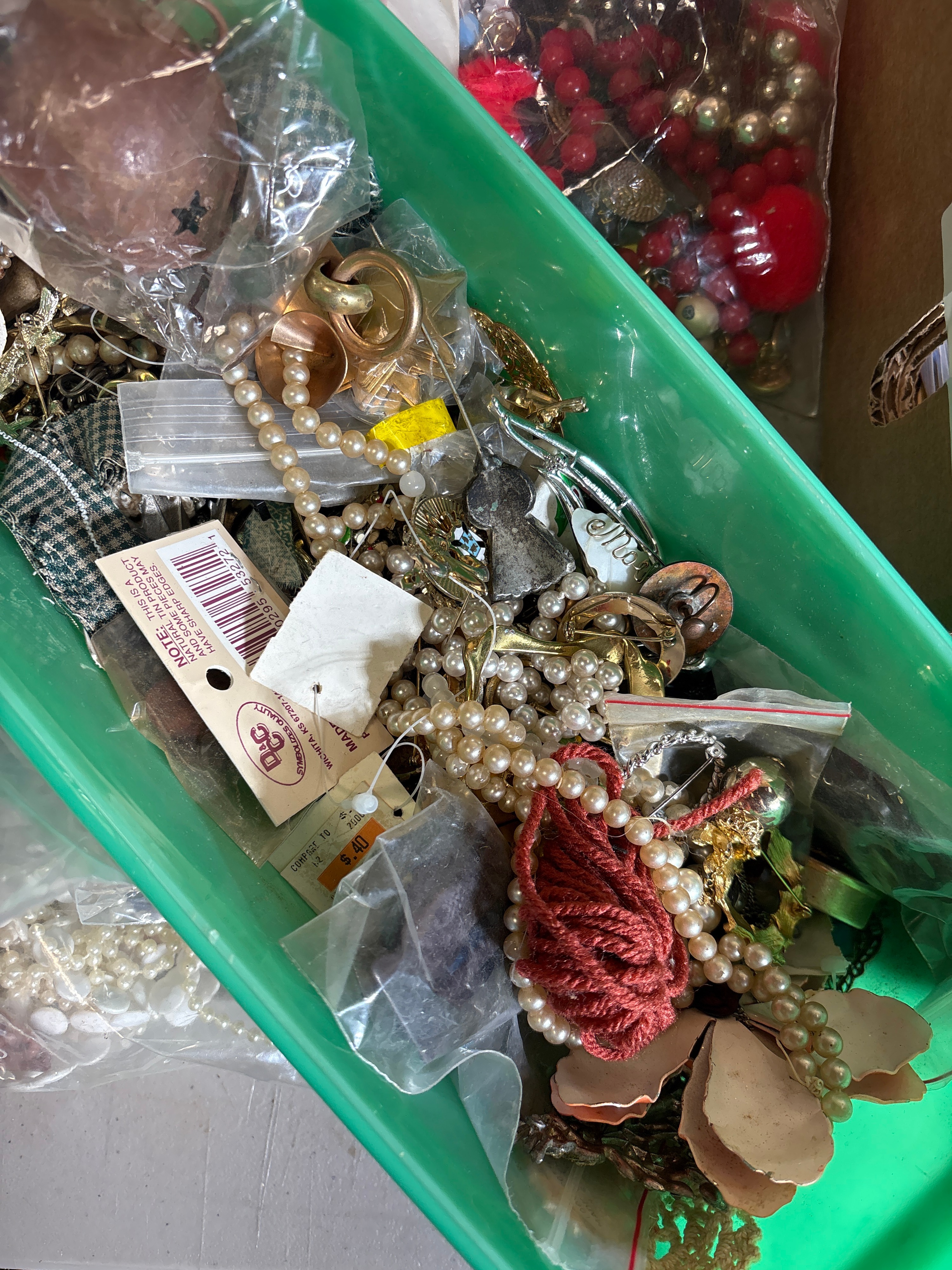 An Assortment of Vintage Costume Jewelry, Sewing Notions, Buttons, and Hardware