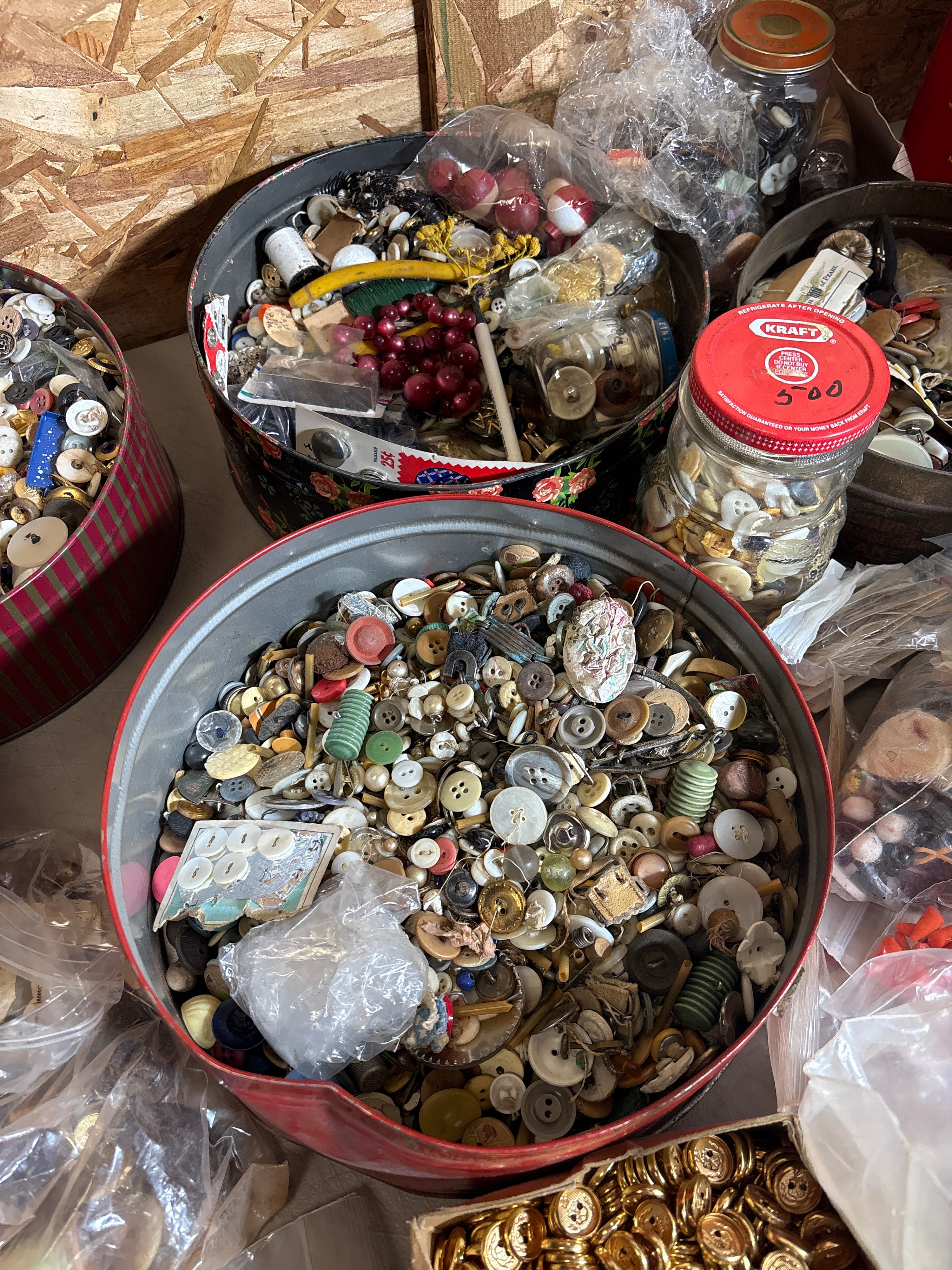 An Assortment of Approximately 84 lbs of Vintage and Contemporary Buttons and Sewing Notions