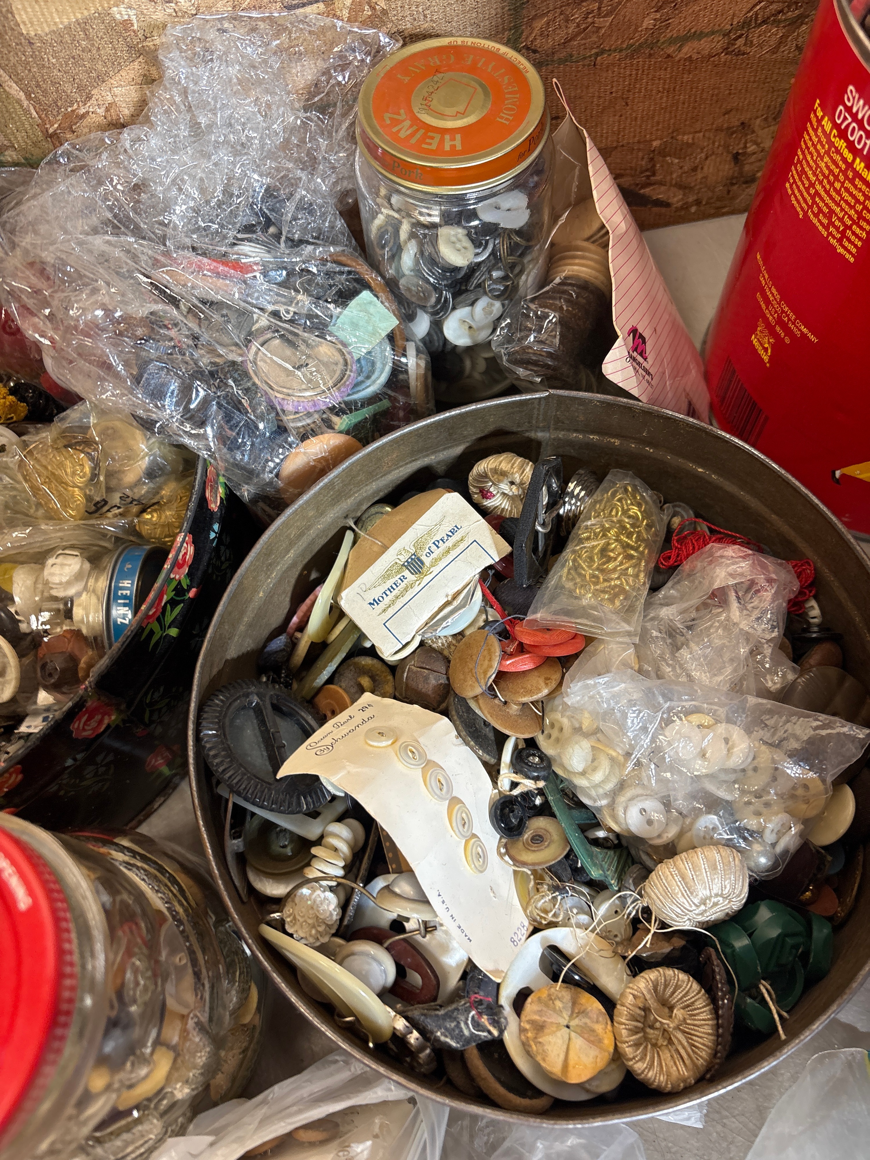 An Assortment of Approximately 84 lbs of Vintage and Contemporary Buttons and Sewing Notions