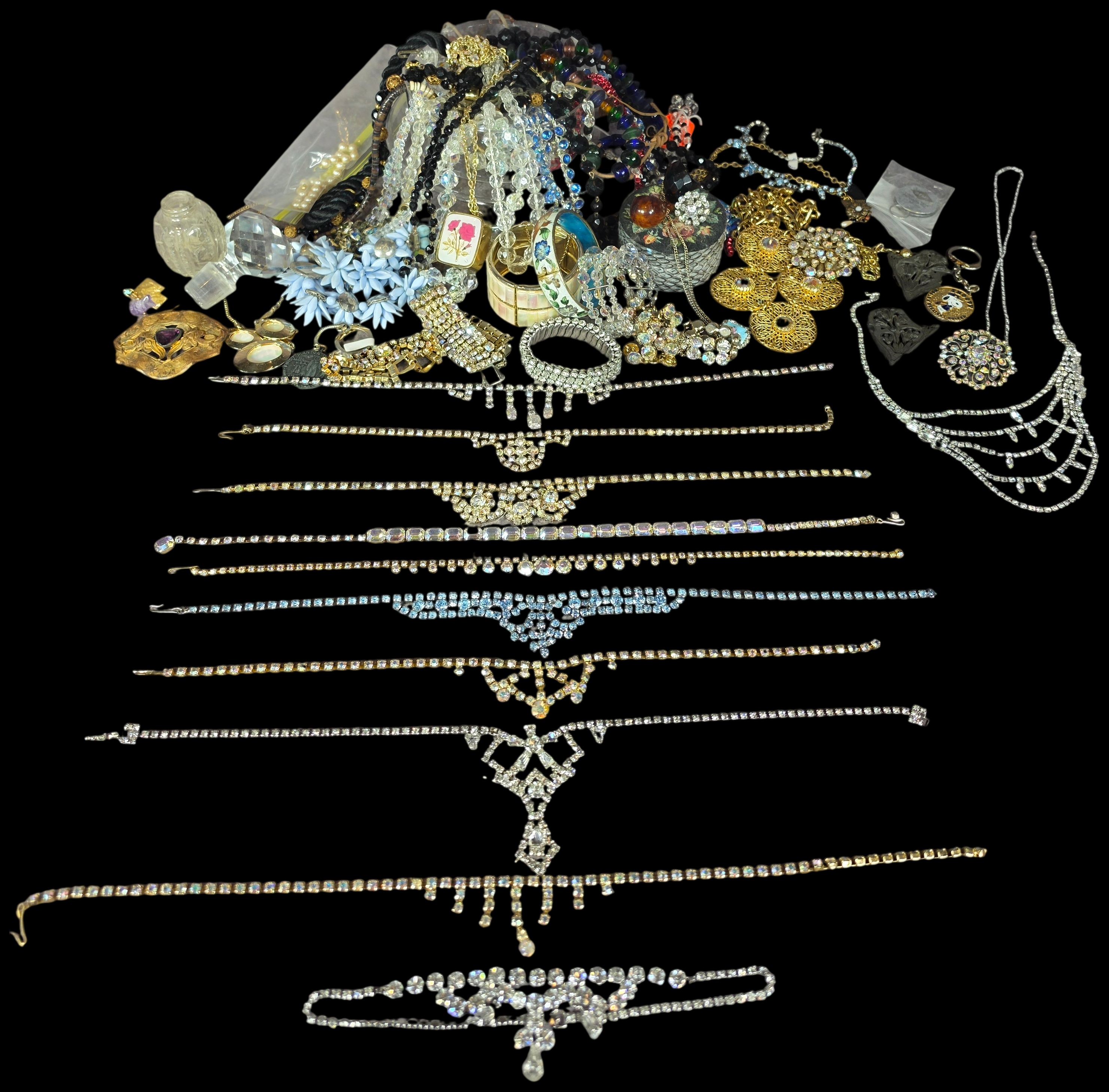 A Collection of Vintage Costume Jewelry and Commemorative Objects Including Coro