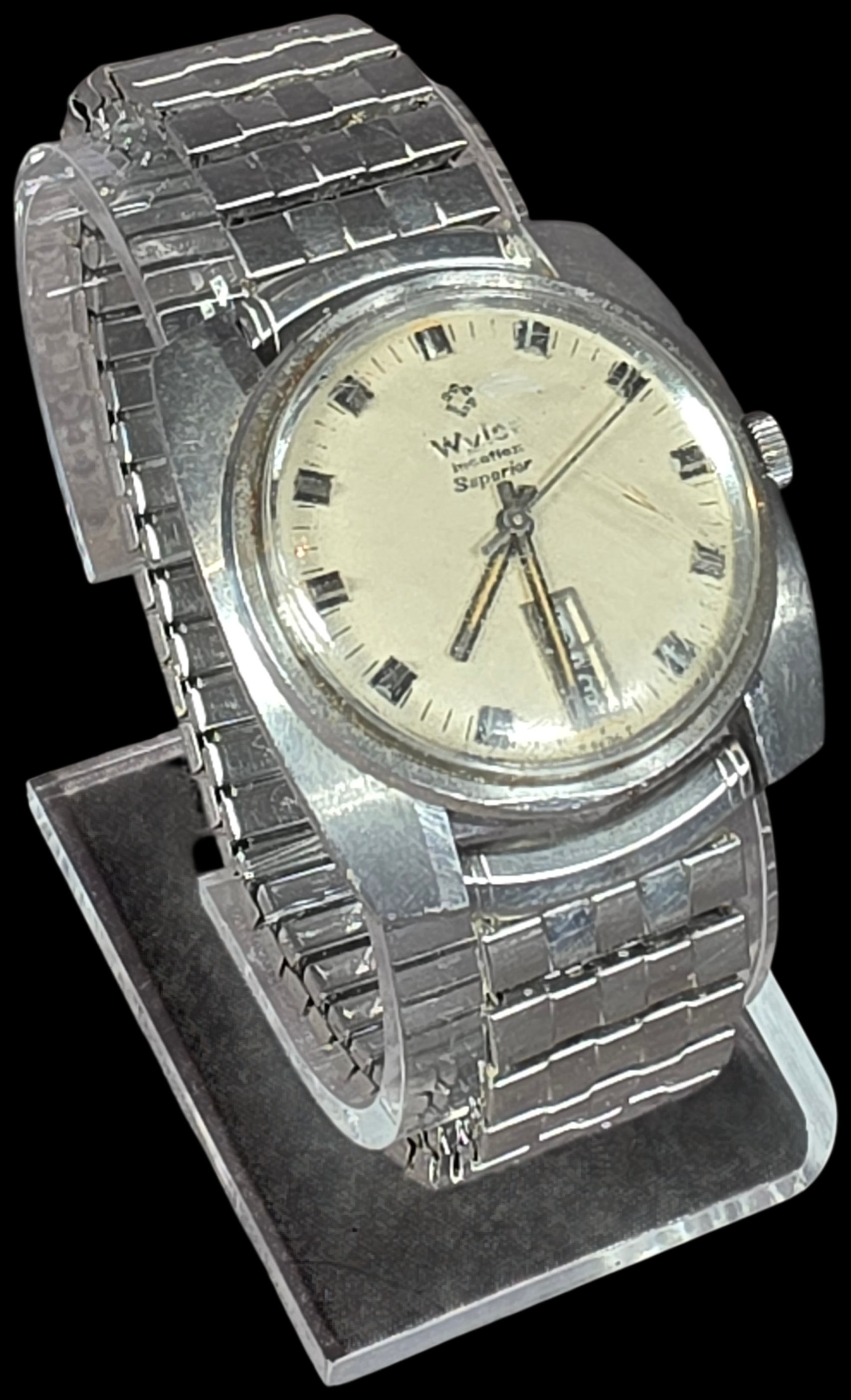 Wyler Incaflex Superior Lifeguard Stainless Steel Day-Date Wrist Watch