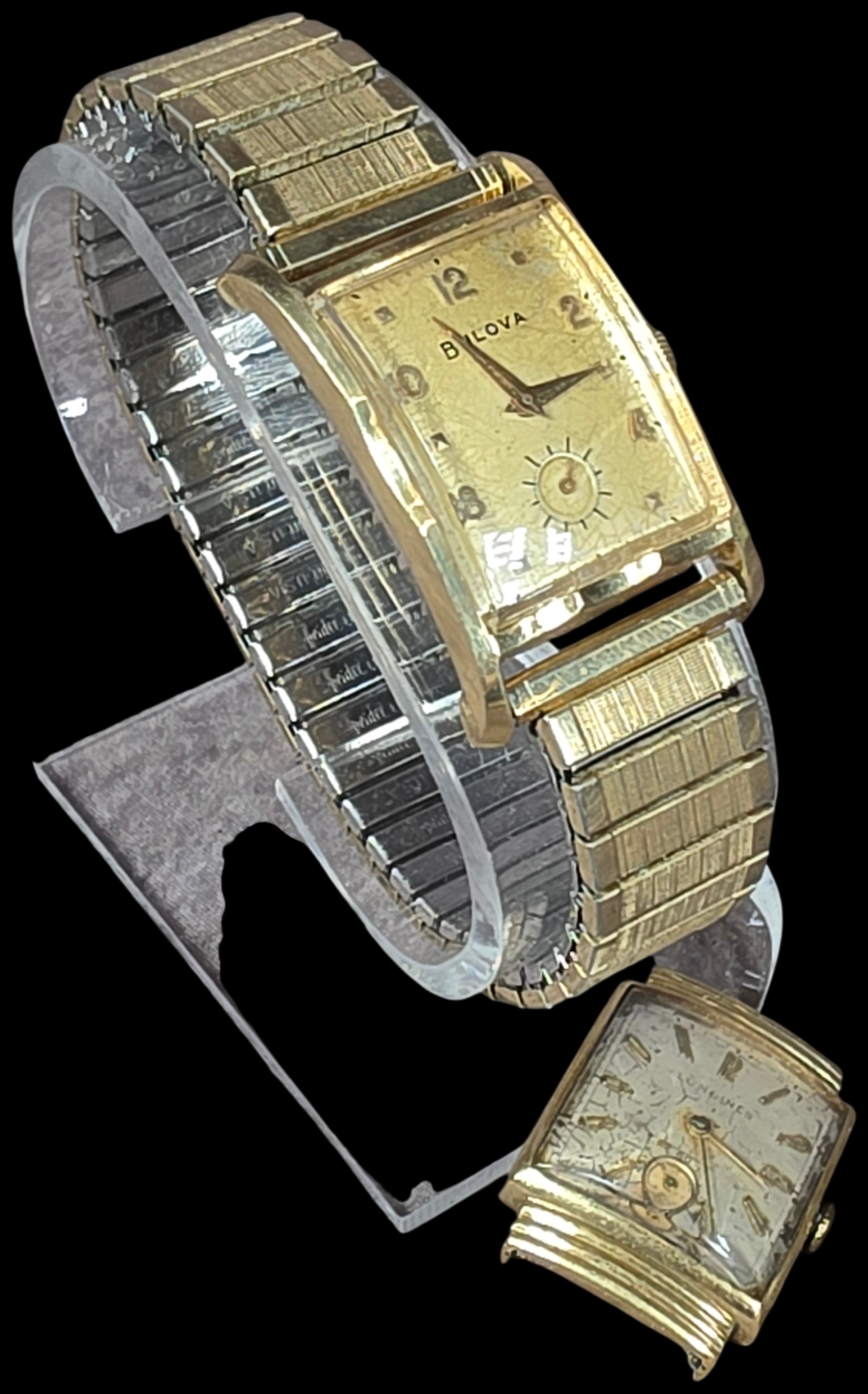 Two Vintage 14K Yellow Gold Cased Wristwatches by Bulova and Longines